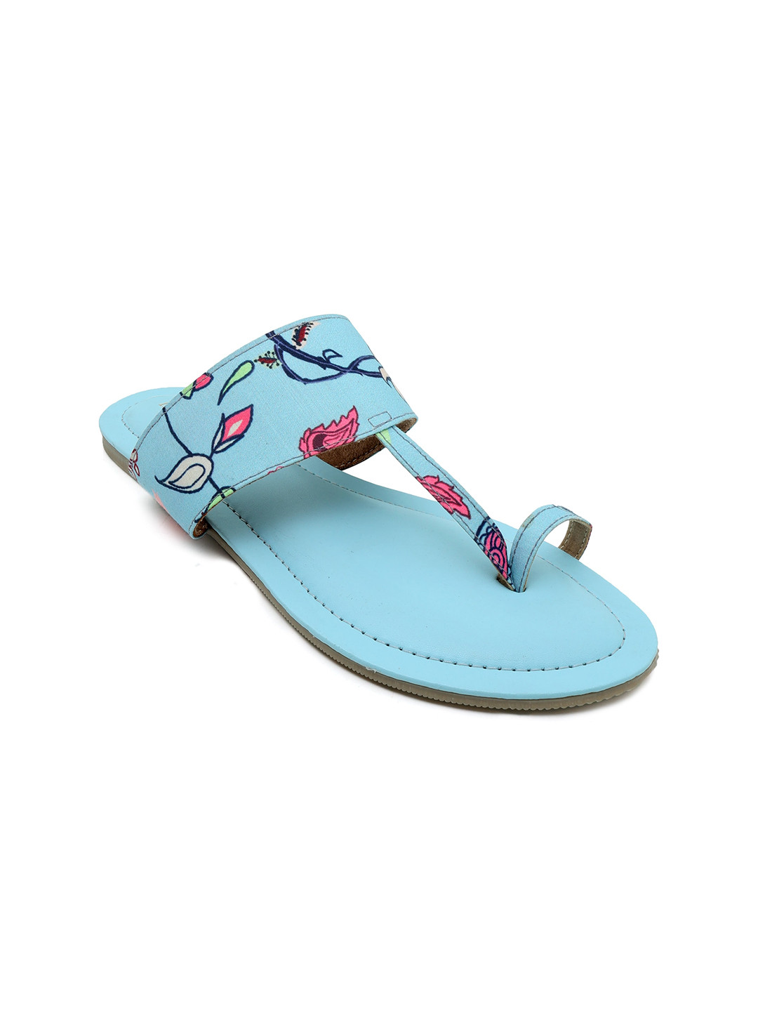 

Thread Stories Women Blue Kolhapuri Floral Printed One Toe Flats