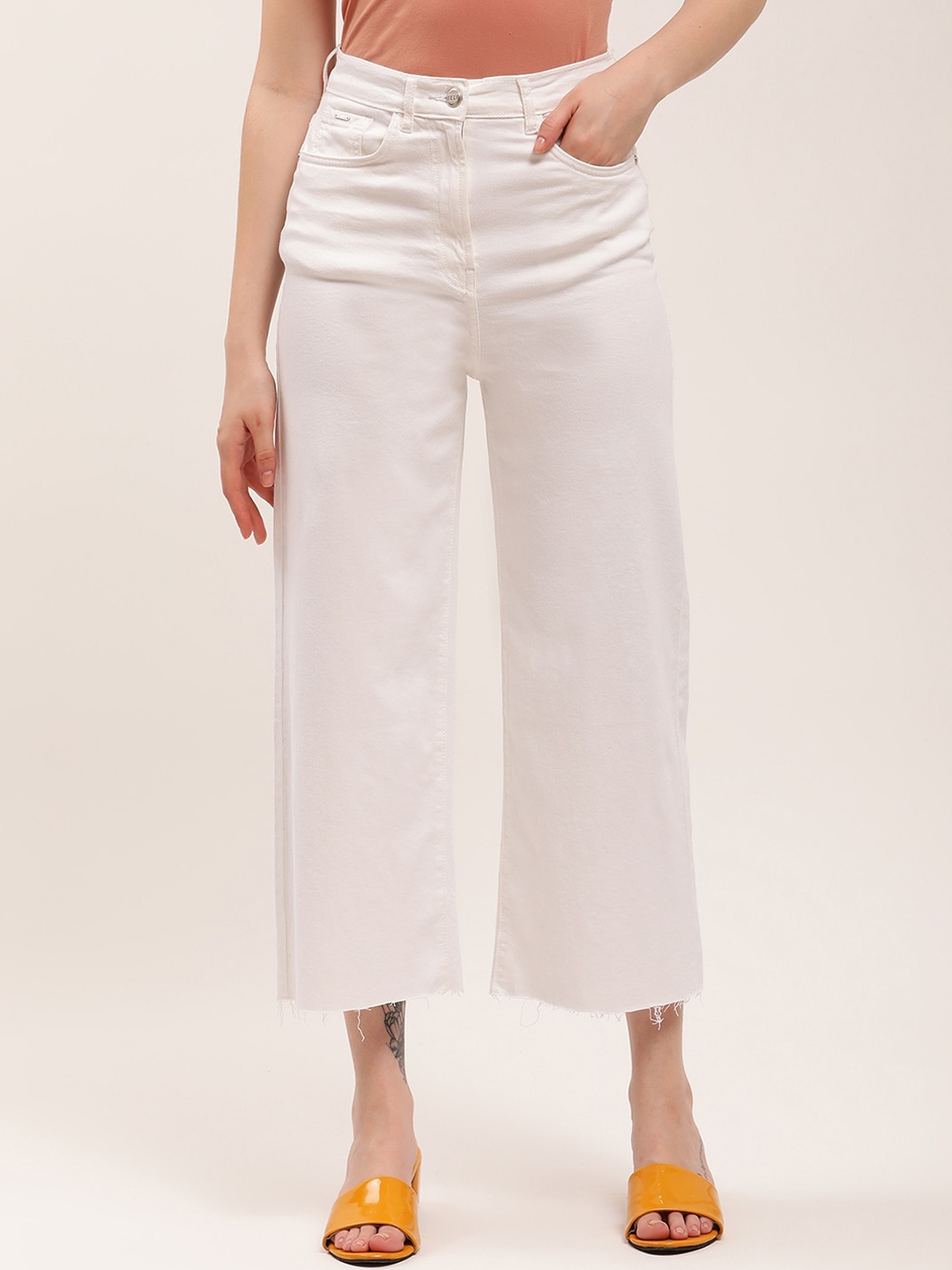 

ELLE Women White Wide Leg Flared Jeans