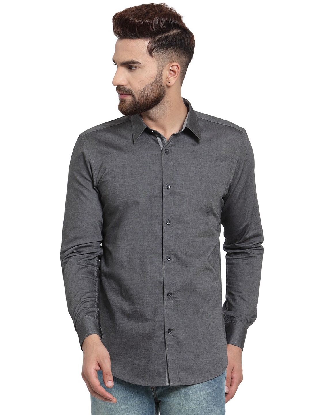 

WESTCLO Men Grey Slim Fit Cotton Casual Shirt