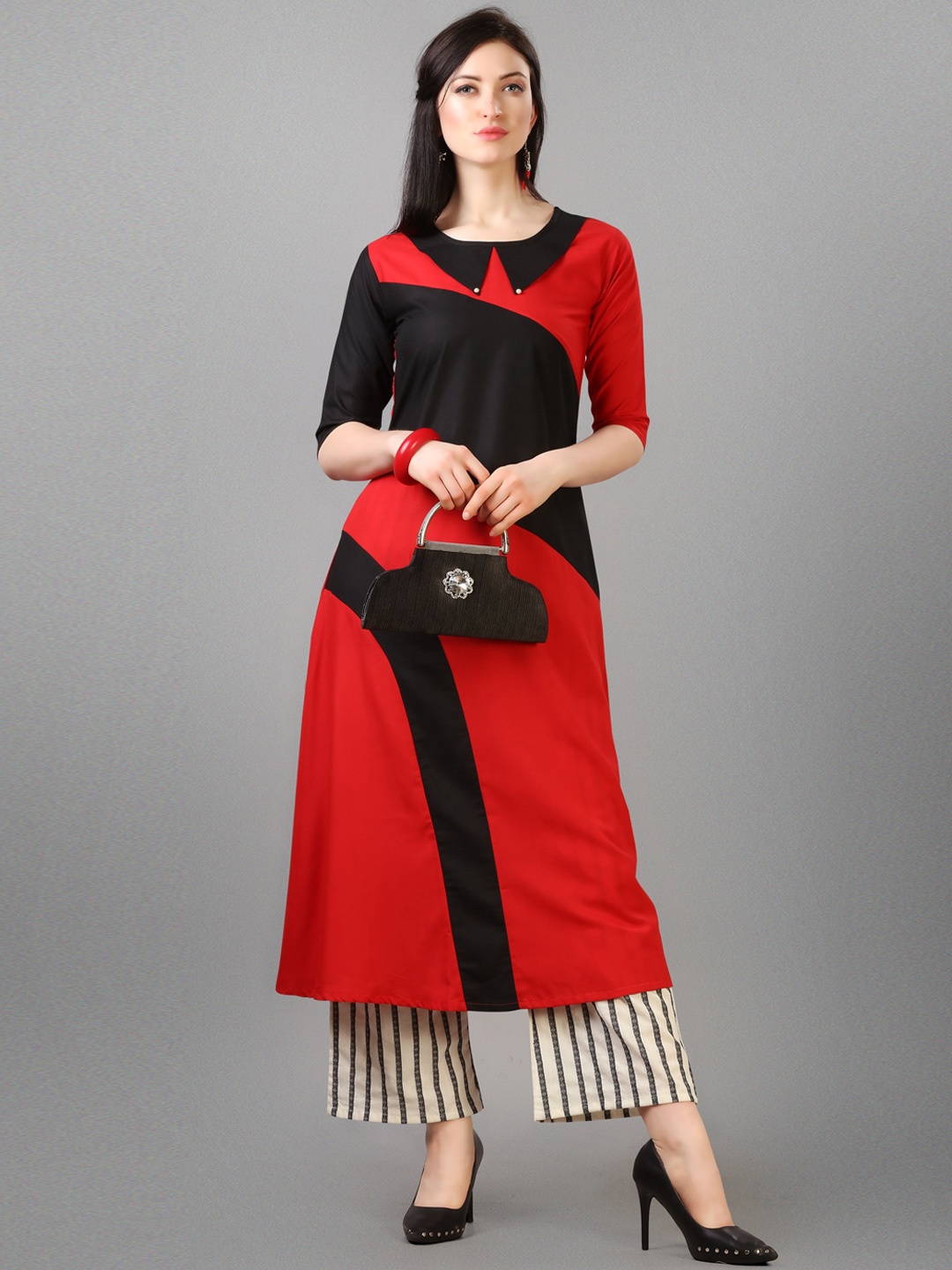

KALINI Women Red & Black Colourblocked A-Line Kurta