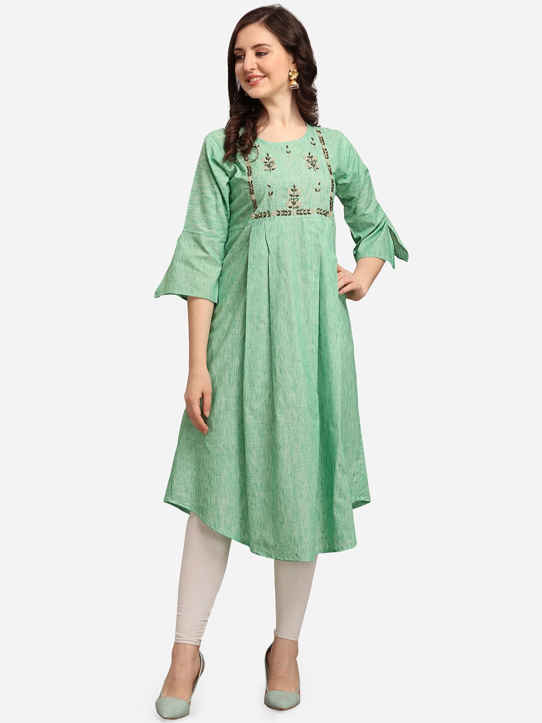 

KALINI Women Green Ethnic Motifs Embroidered Thread Work Kurta