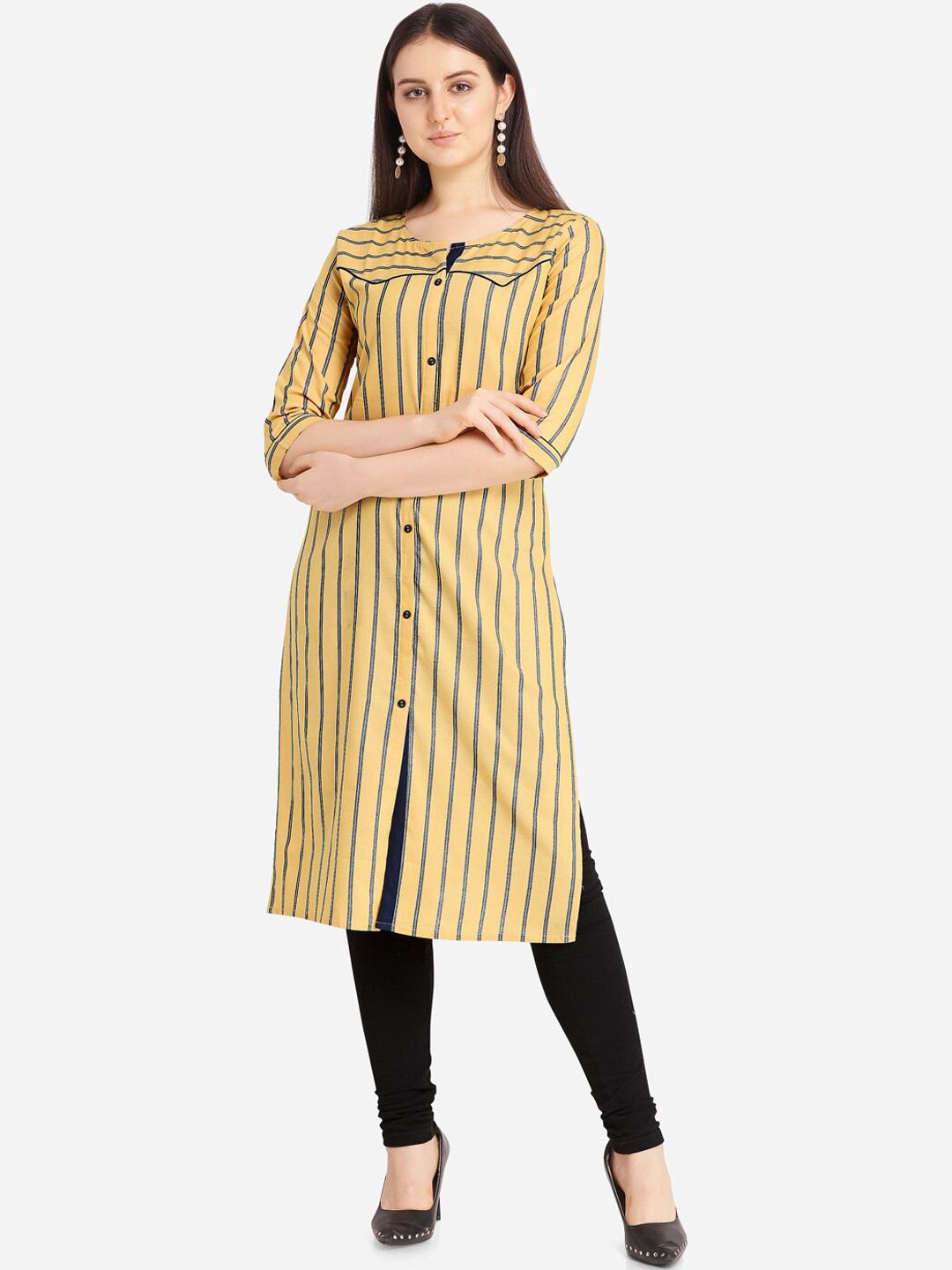 

KALINI Women Yellow Striped Kurta