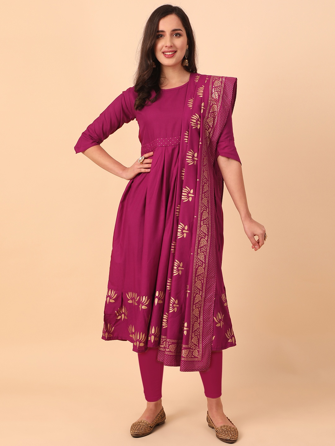 

KALINI Women Purple Floral Embroidered Thread Work Anarkali Kurta