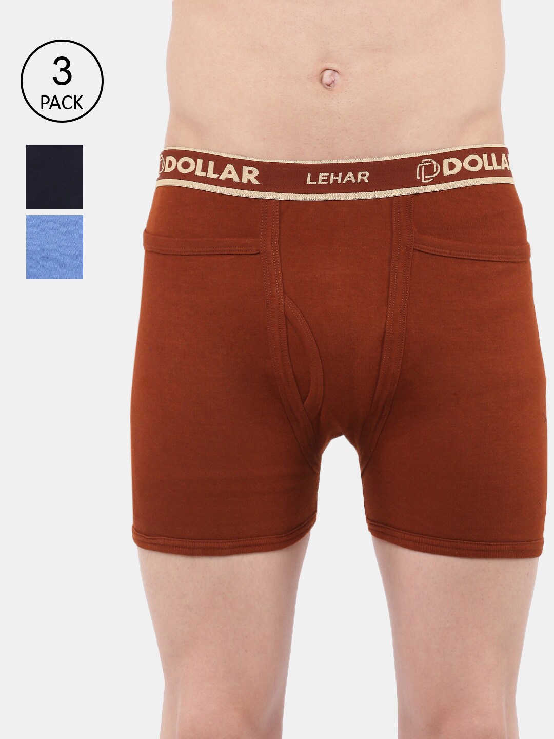 

Dollar Lehar Men Assorted Pack Of 3 Combed Cotton Trunks MLHTR-03-PO3