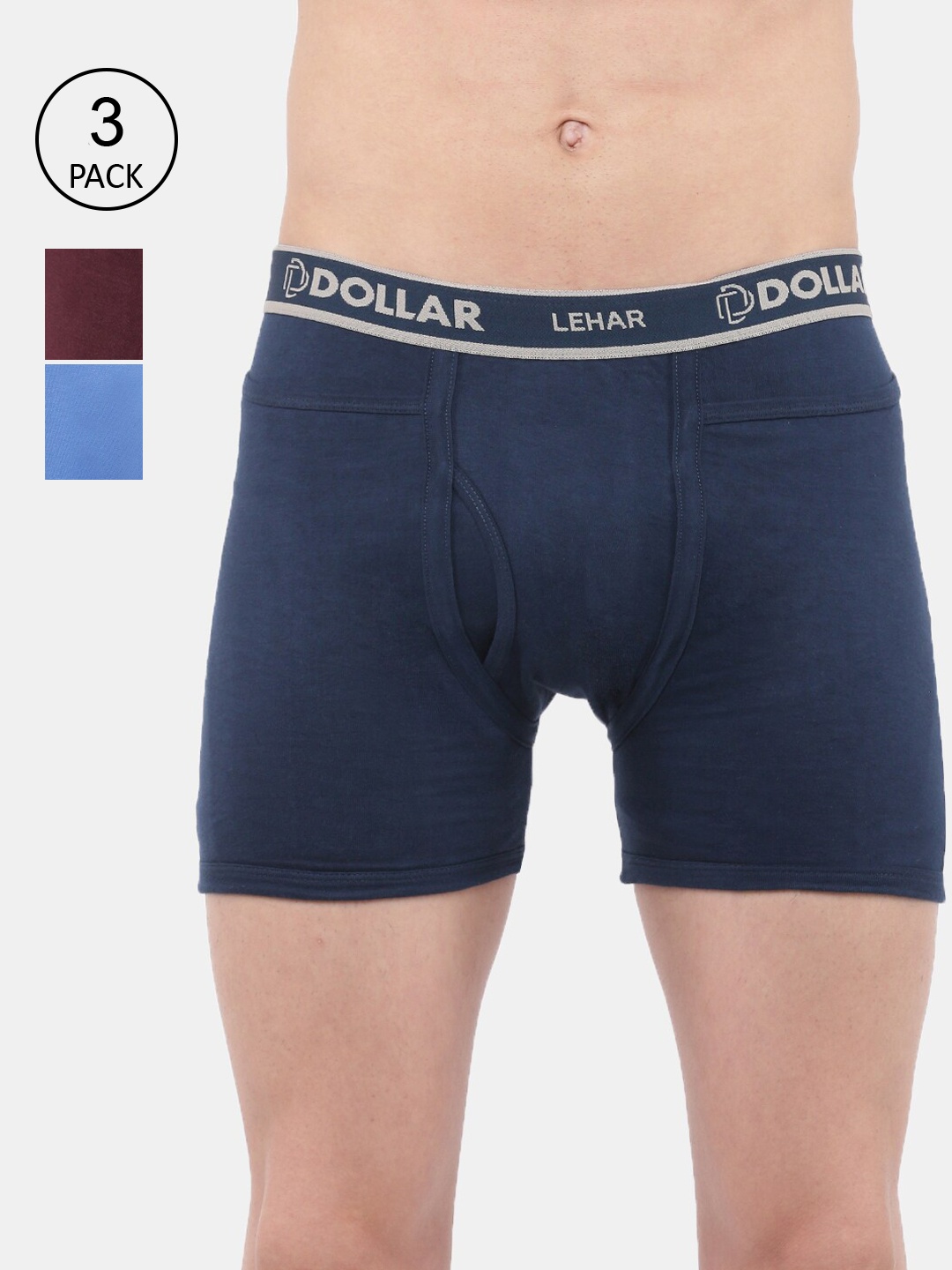 

Dollar Lehar Men Assorted Pack Of 3 Combed Cotton Trunks MLHTR-04-PO3