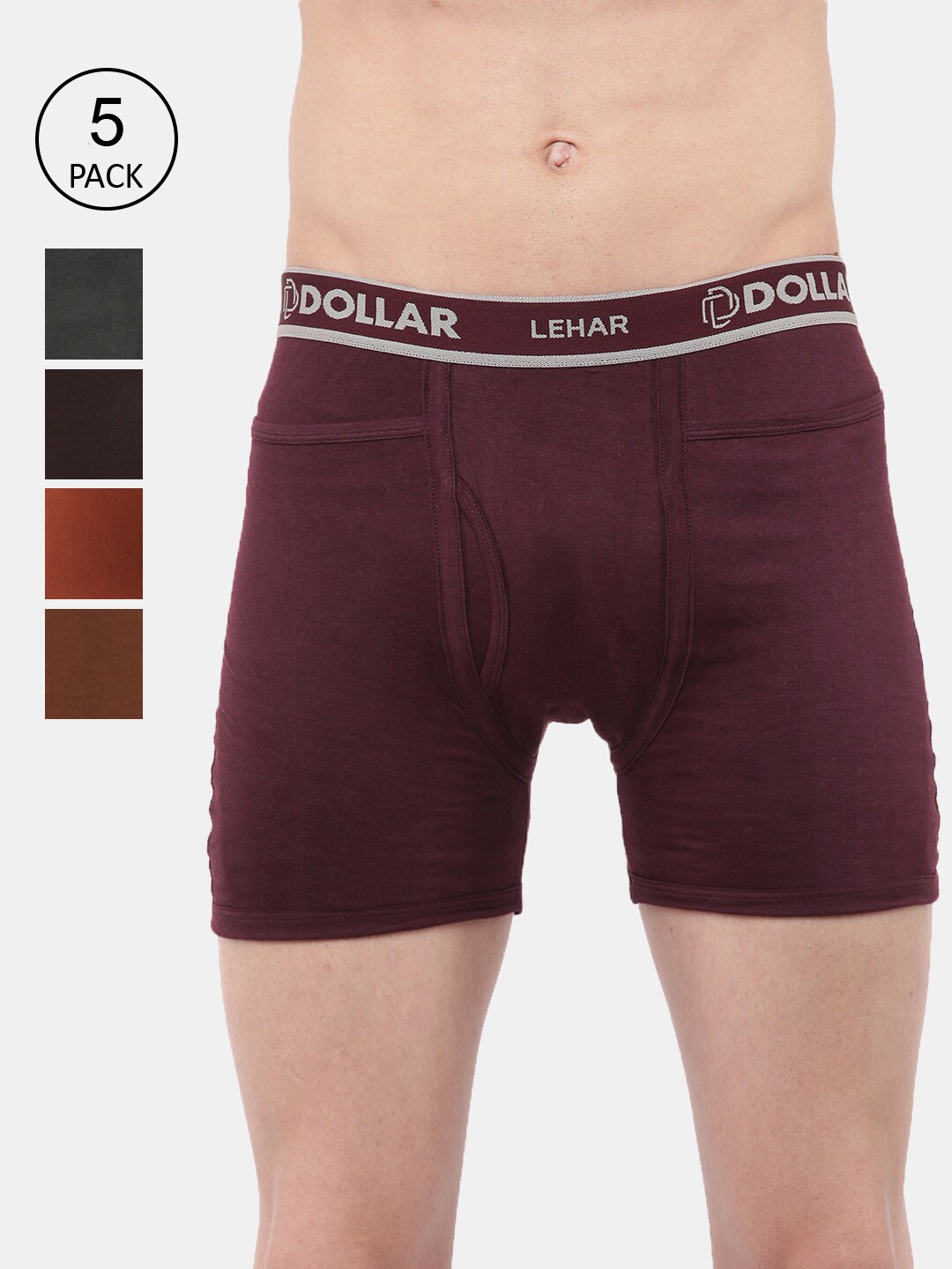 

Dollar Lehar Men Assorted Pack Of 5 Combed Cotton Trunks MLHTR-03-PO5