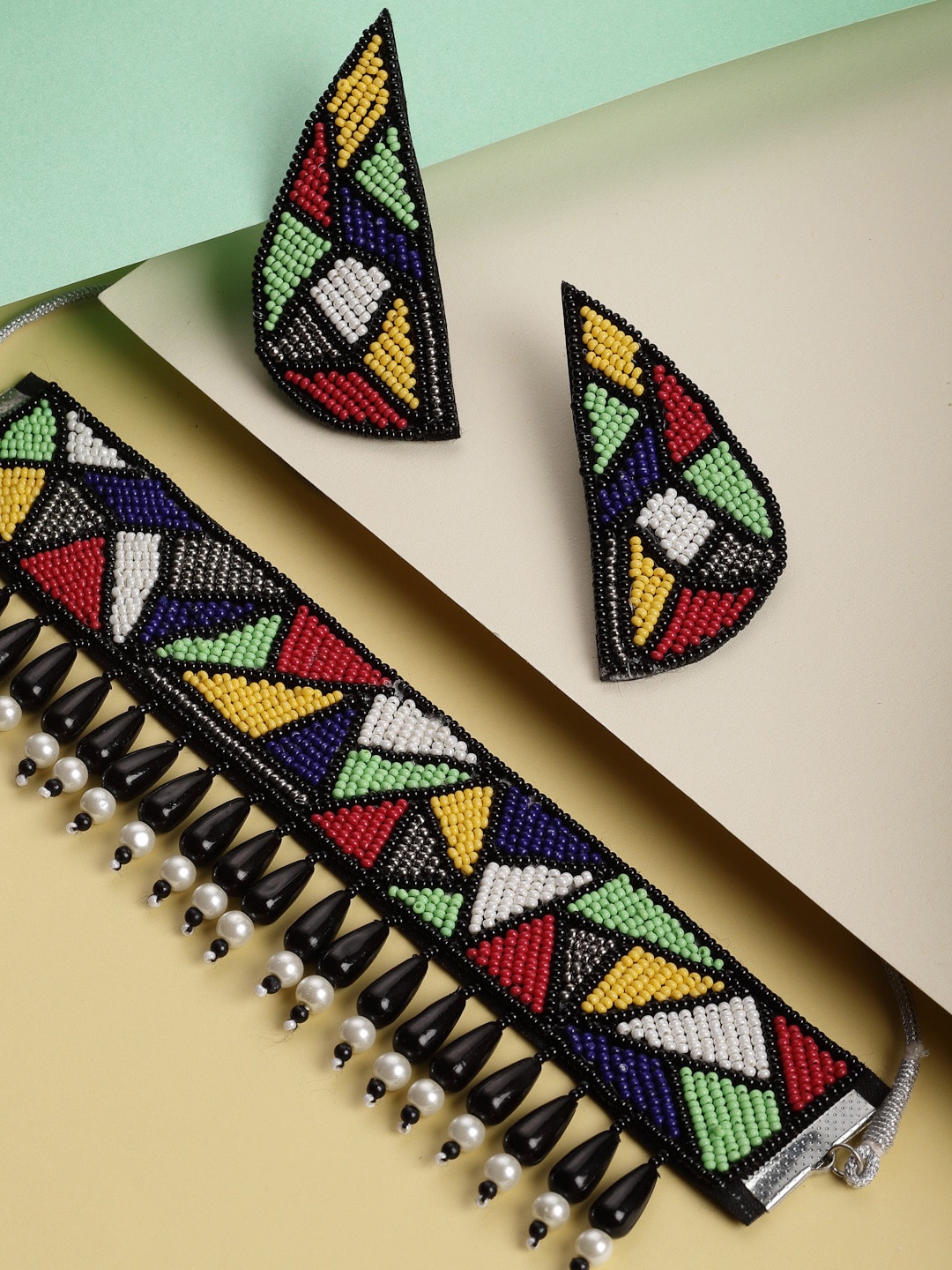 

VOGUE PANASH Red & Green Beaded Jewellery Set