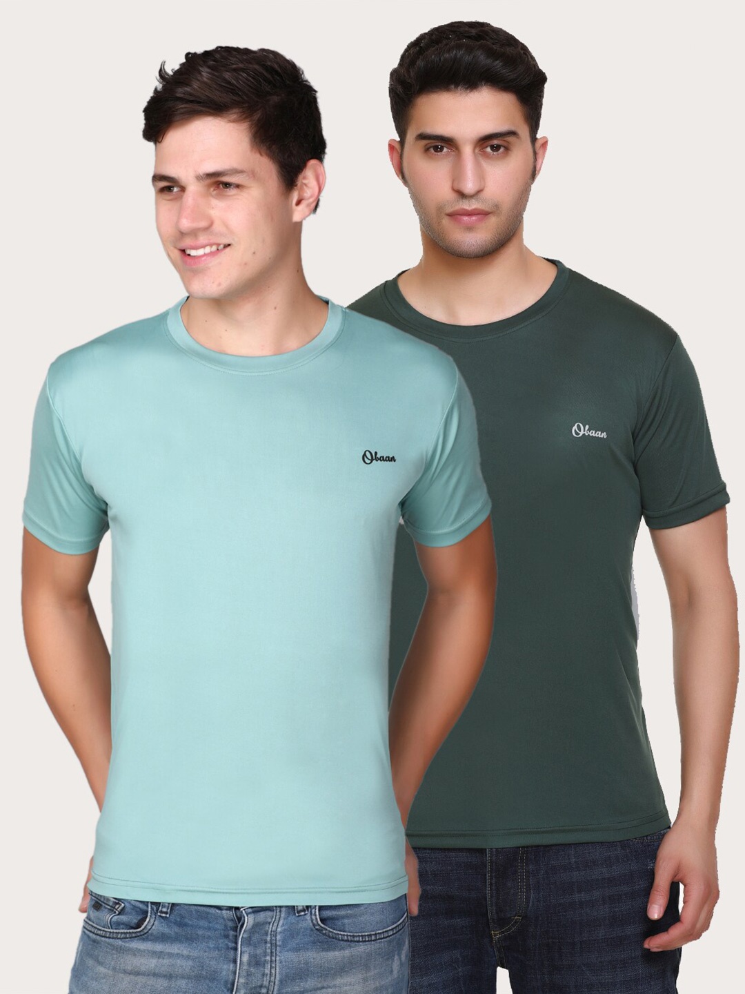 

Obaan Men Mint Green & Dark Green Set Of 2 Dri-FIT Training or Gym T-shirt