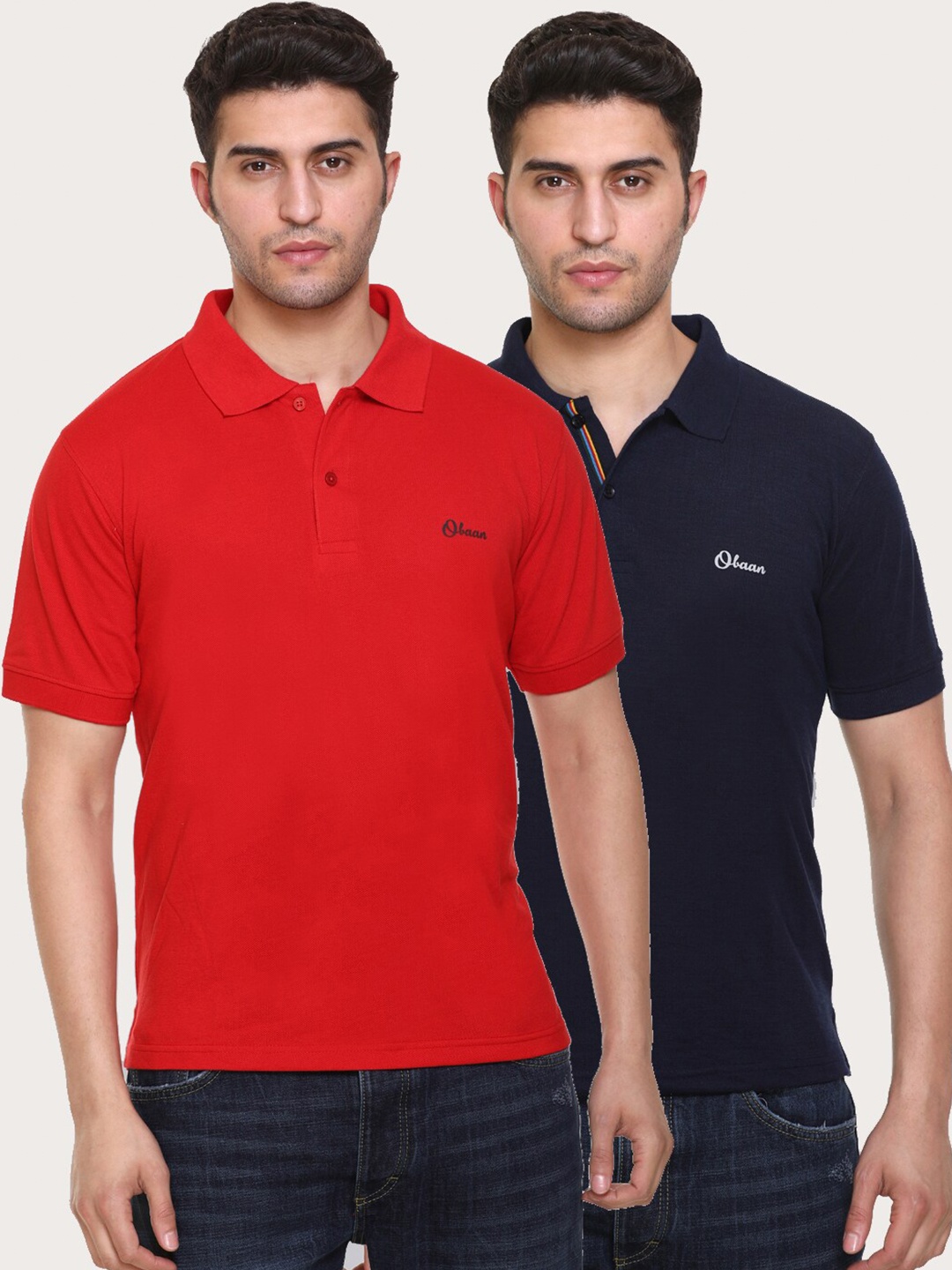 

Obaan Men Red & Navy Blue Polo Collar T-shirt Set Of 2