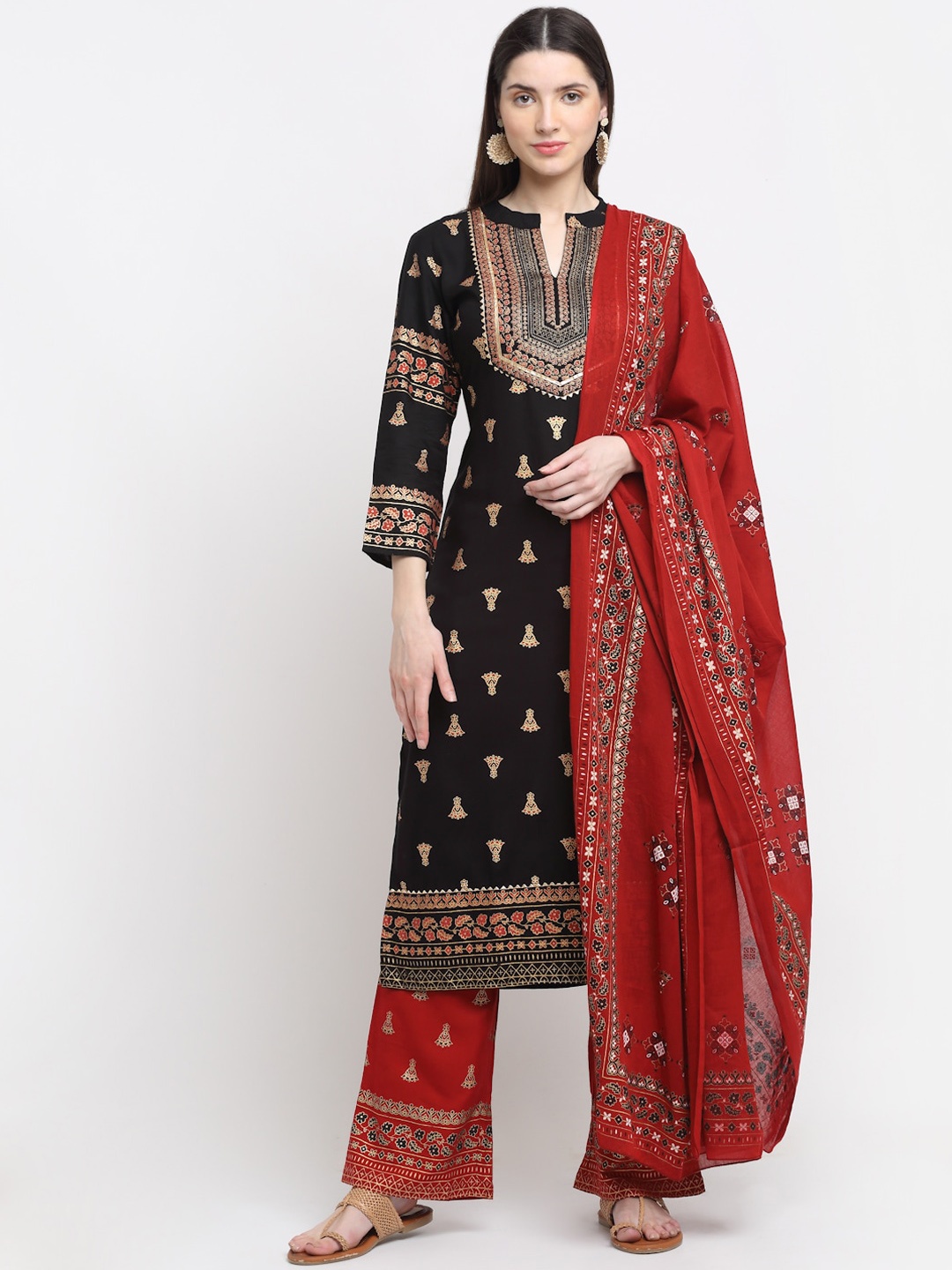 

MYAZA Women Black Ethnic Motifs Embroidered Gotta Patti Kurti with Palazzos & With Dupatta