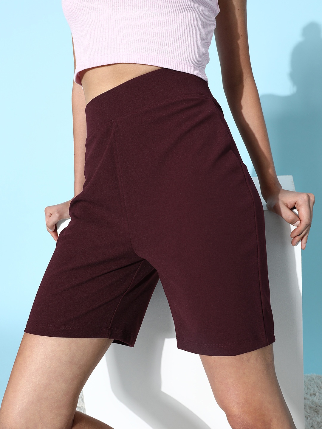 

HERE&NOW Women Charming Maroon Solid Cycling Shorts