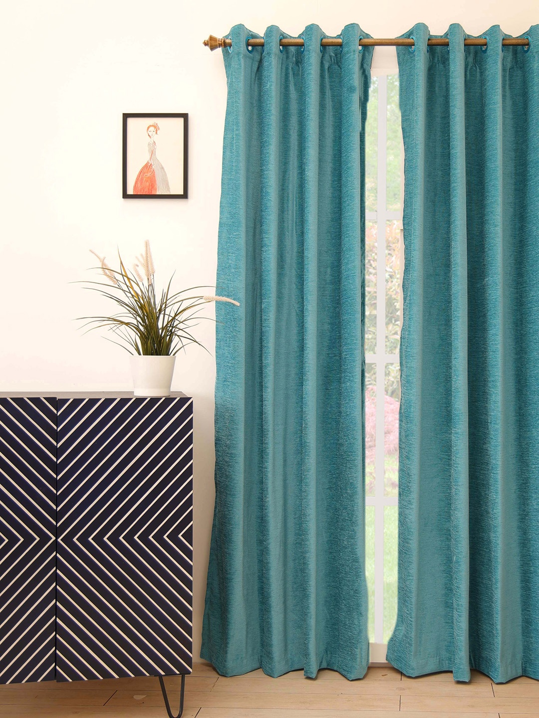

Ariana Teal Green Solid Room Darkening Door Curtain