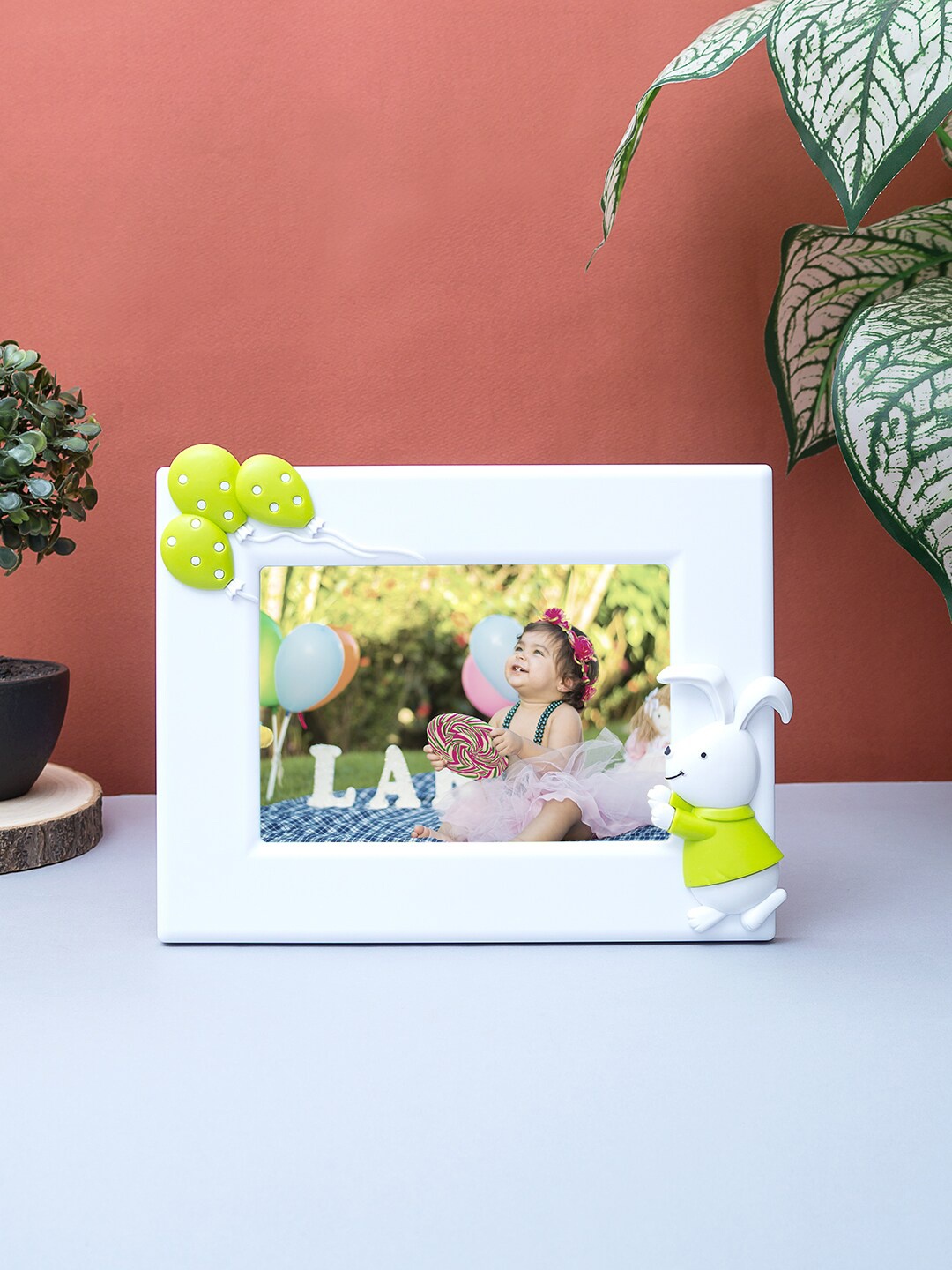 

Golden Peacock Green & White Bunny Rabbit Embossed Table Photo Frame