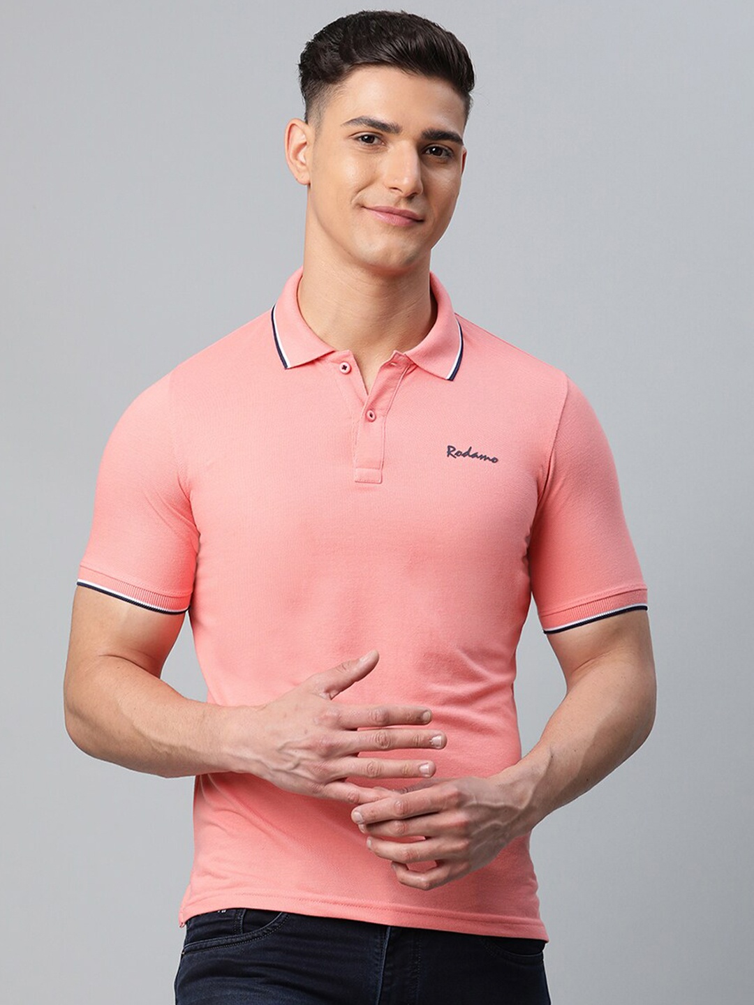 

Rodamo Men Pink Polo Collar Slim Fit T-shirt