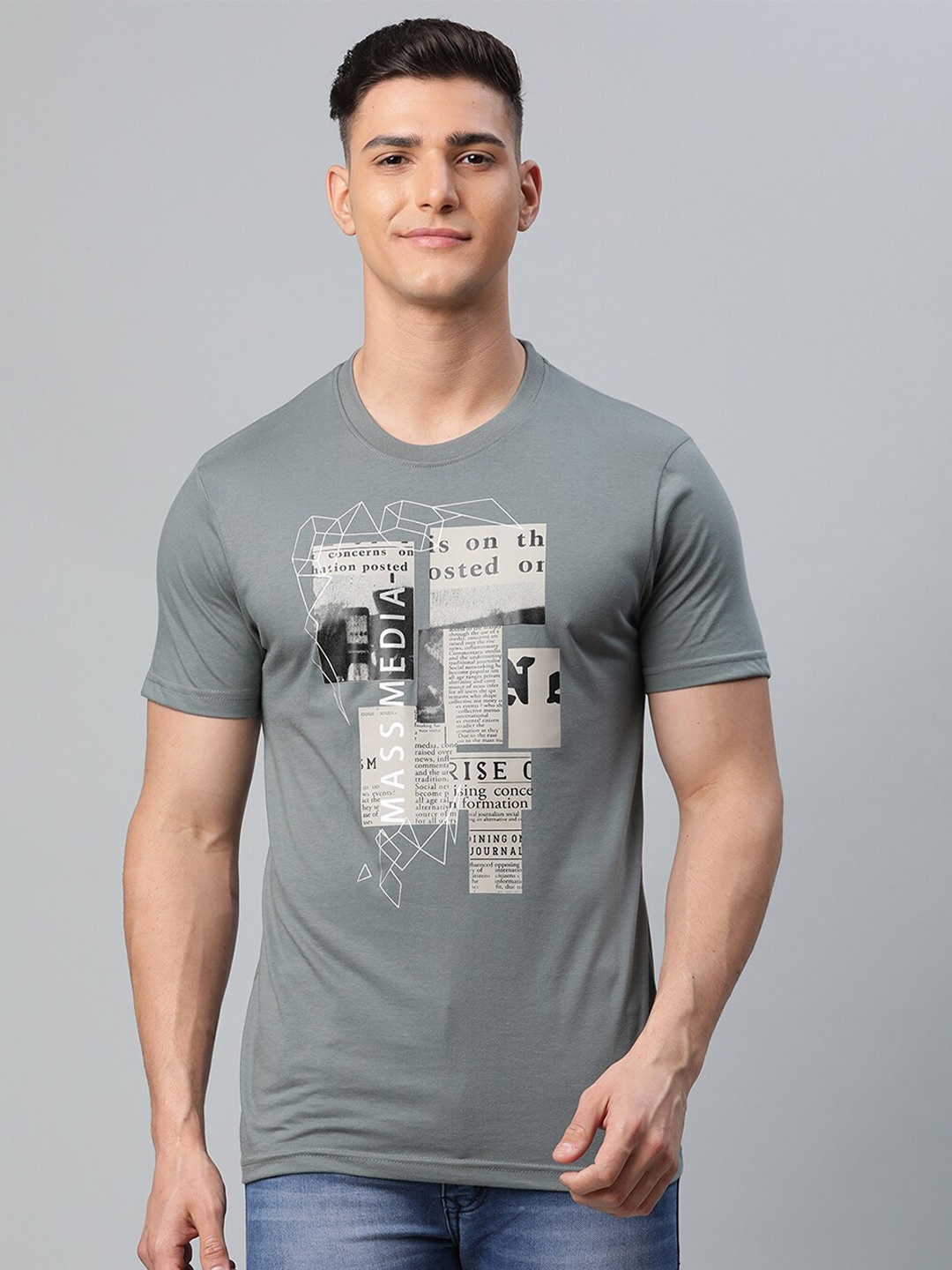 

Rodamo Men Grey Typography Printed Slim Fit T-shirt