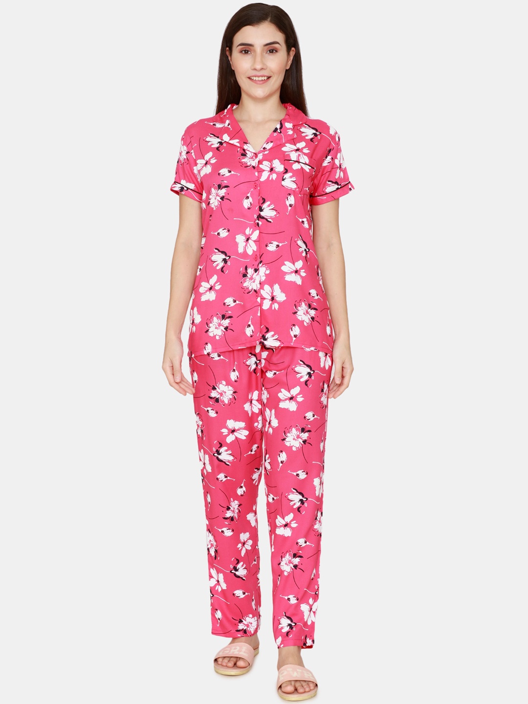 

Coucou by Zivame Women Pink Floral Printed Night suits