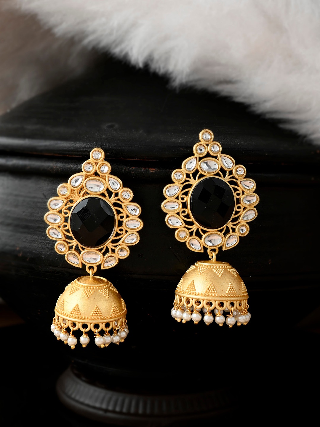 

Silvermerc Designs Gold-Plated & White Dome Shaped Jhumkas