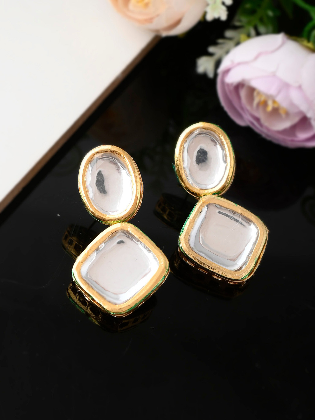 

Silvermerc Designs Gold-Plated & White Geometric Jadau Drop Earrings