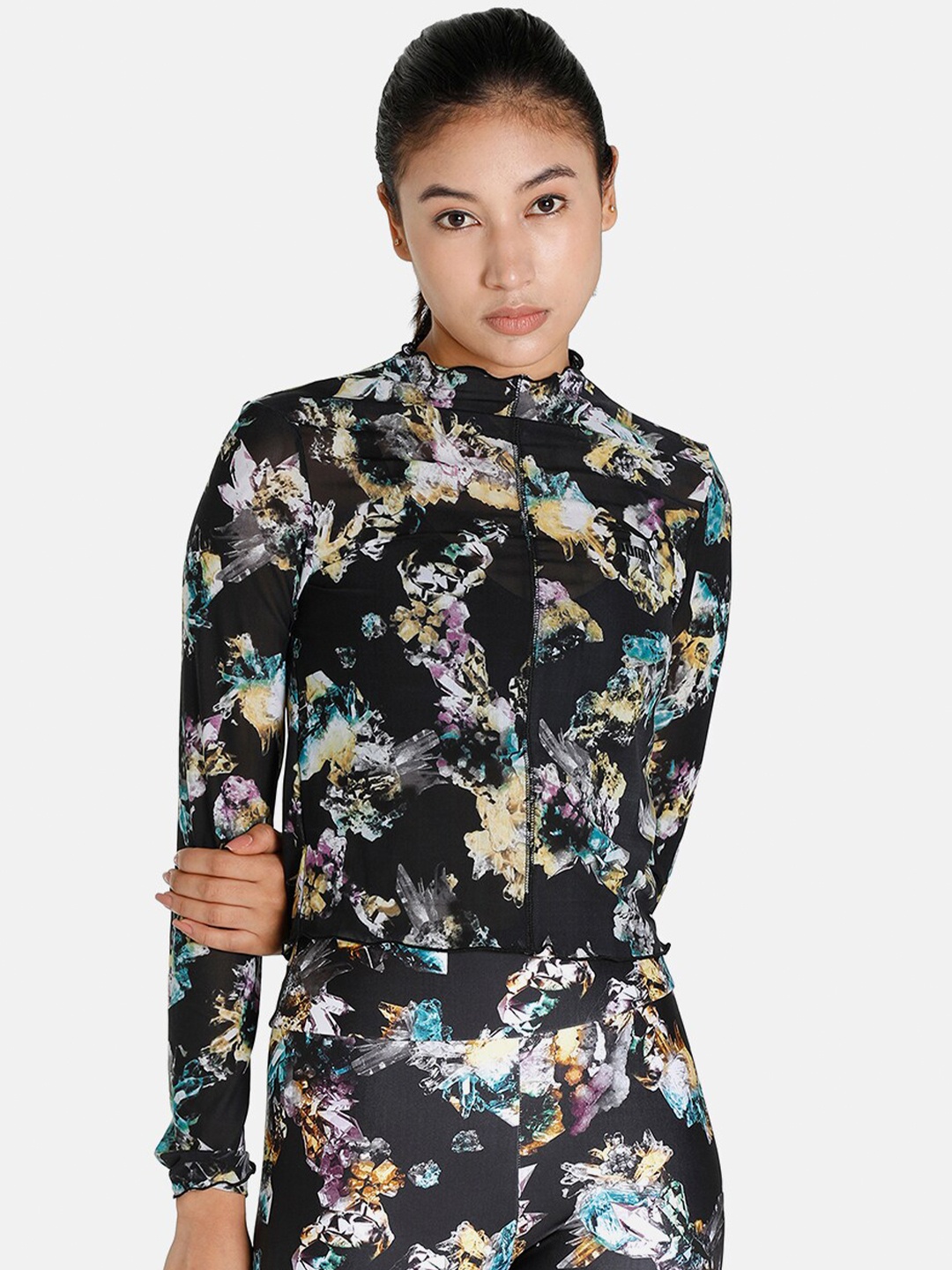 

Puma Women Crystal Galaxy Printed Long Sleeve Slim Fit T-shirt, Black