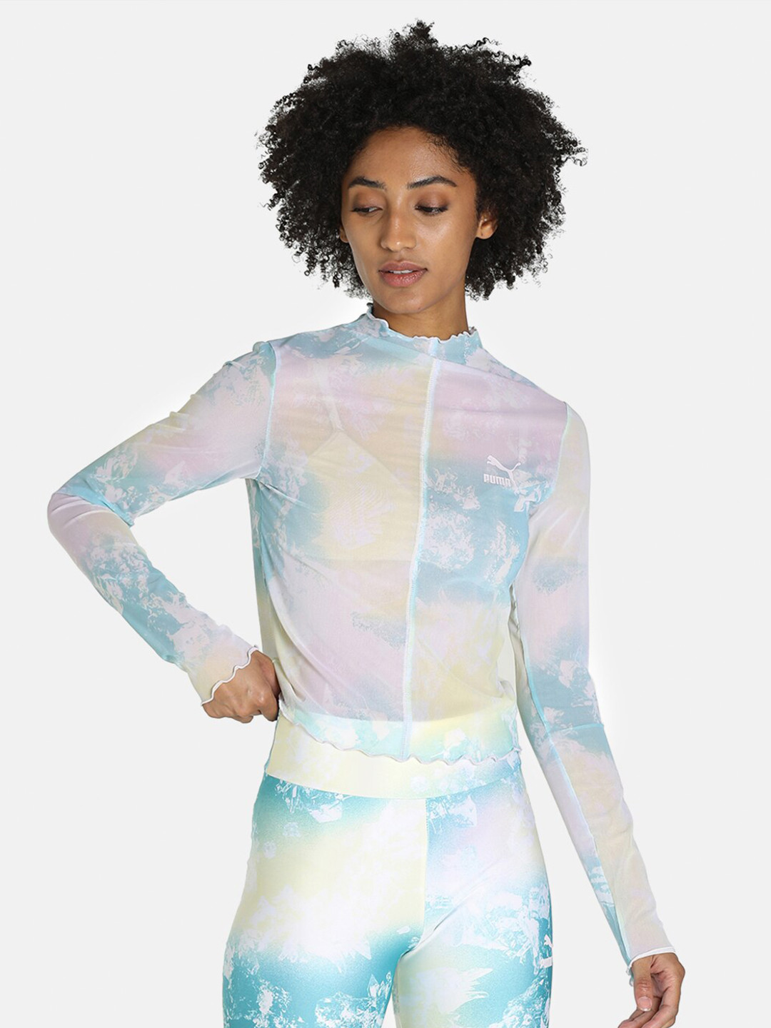 

Puma Women Slim Fit Crystal Galaxy Printed Long Sleeve Fitted T-shirt, Blue