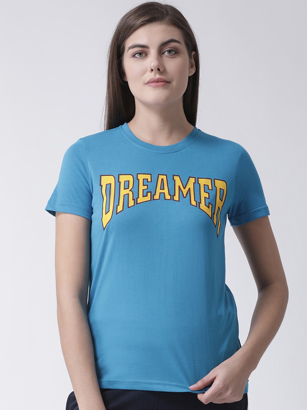 Club York Women Blue Typography Printed T-shirt