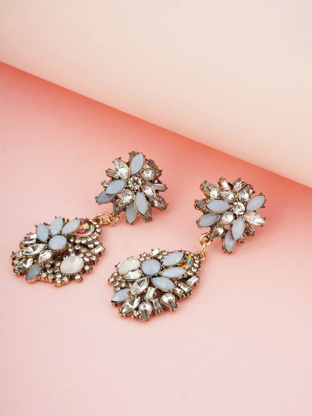 

Ferosh Grey & White Floral Drop Earrings