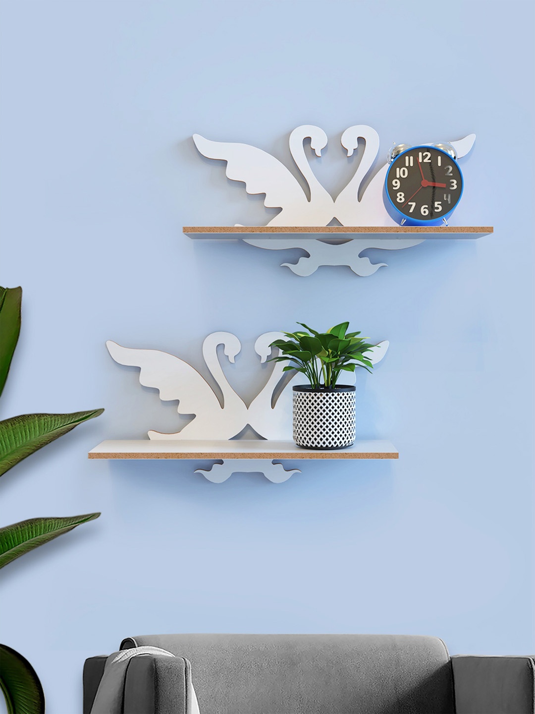

Home Sparkle Set of 2 White MDF Duck Shaped Wall Shelf