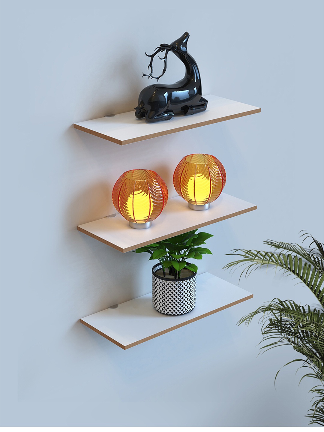 Home Sparkle White Set of 3 Wooden Decorative Wall Shelves