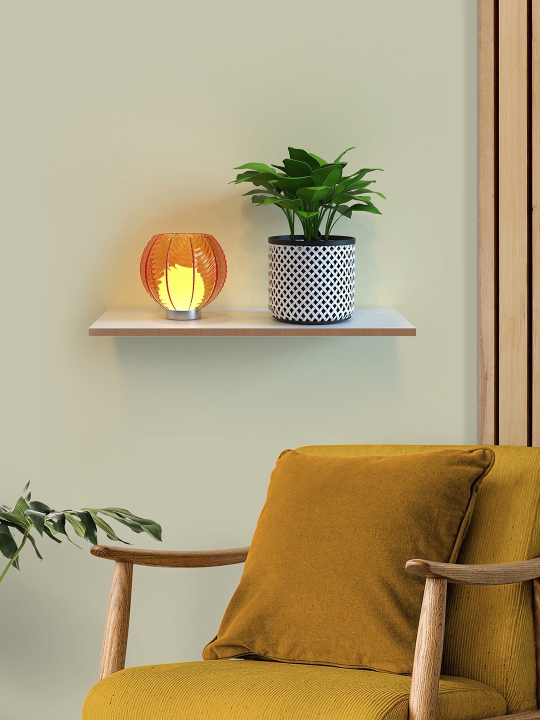 

Home Sparkle White Wooden Wall Decorative Shelf With Large Storage