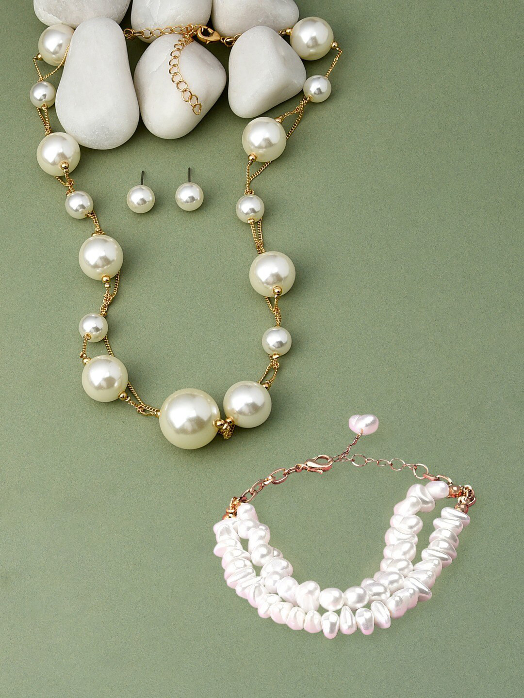 

AMI Set Of 3 Gold-Toned Pearl Beaded Jewellery Set