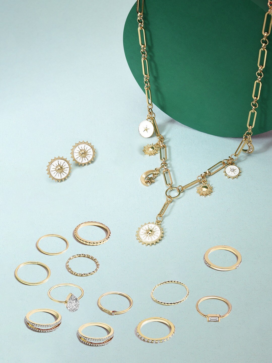 

AMI White & Gold-Plated Necklace With Earring & 12 Finger Ring Set