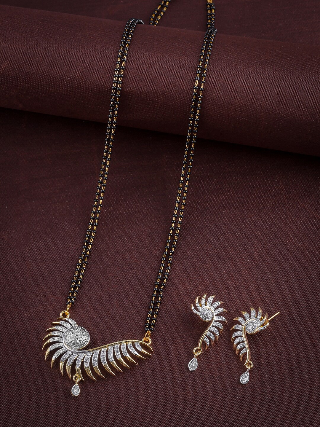 

Brandsoon Gold-Plated American Diamond Studded Mangalsutra With Earrings