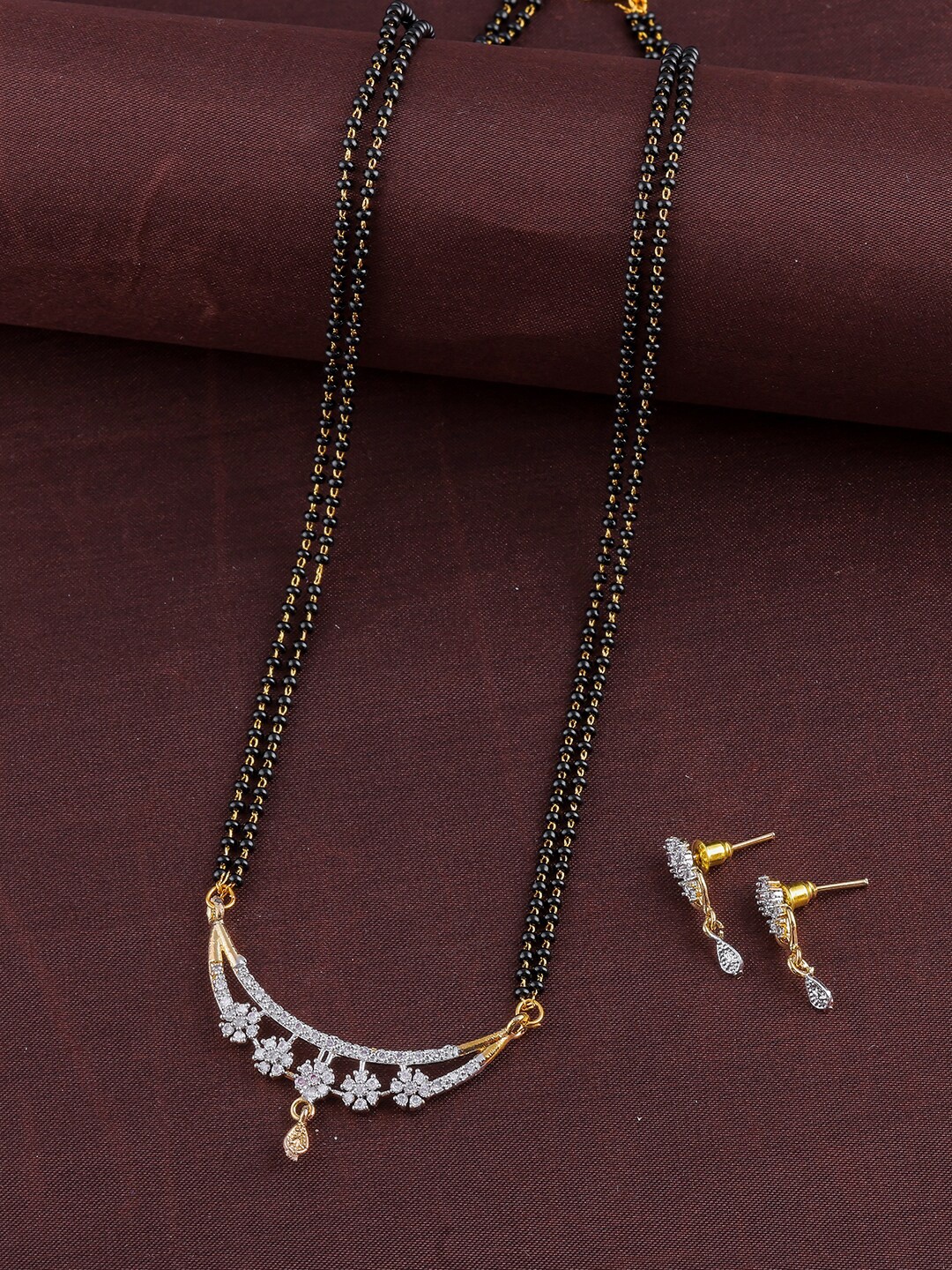 

Brandsoon Multicolored AD-Studded & Beaded Mangalsutra With Earrings Set, Multi