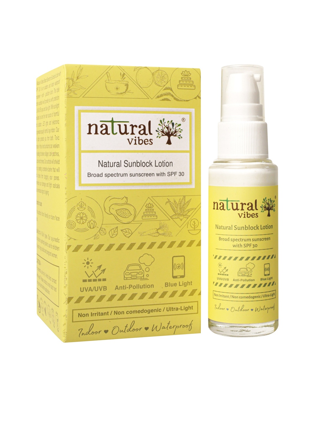 

natural vibes Broad Spectrum Sunscreen SPF 30 Natural Sunblock Lotion - 30 ml, Yellow
