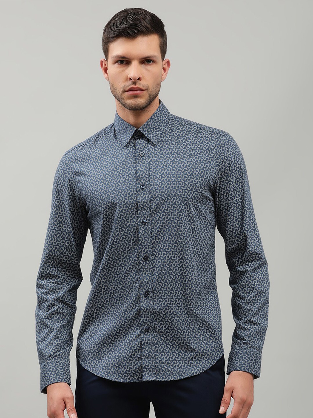 

BEN SHERMAN Men Blue Printed Slim Fit Printed Casual Cotton Shirt