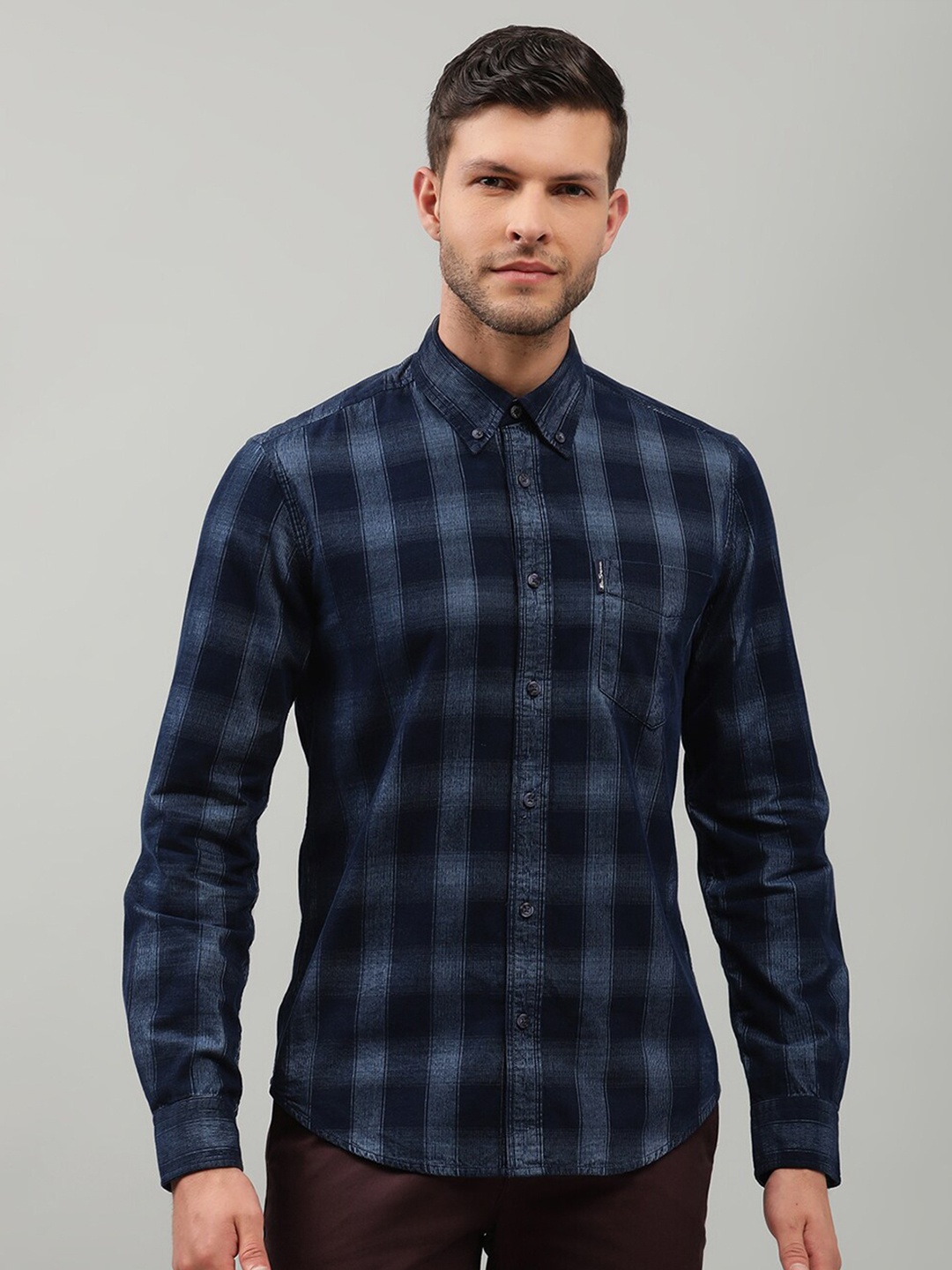 

BEN SHERMAN Men Blue Modern Checked Casual Shirt