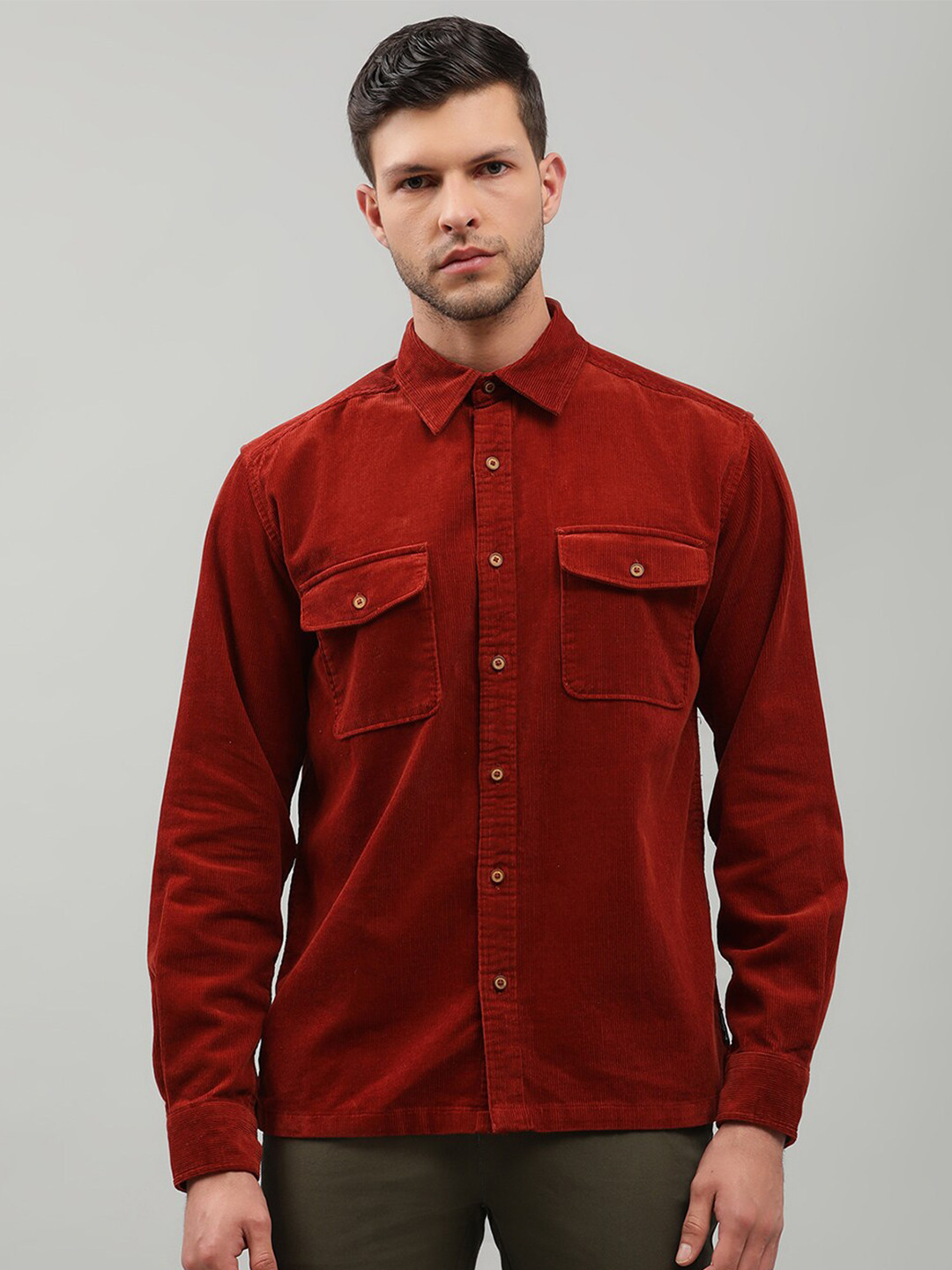 

BEN SHERMAN Men Burnt Orange Solid Modern Casual Shirt
