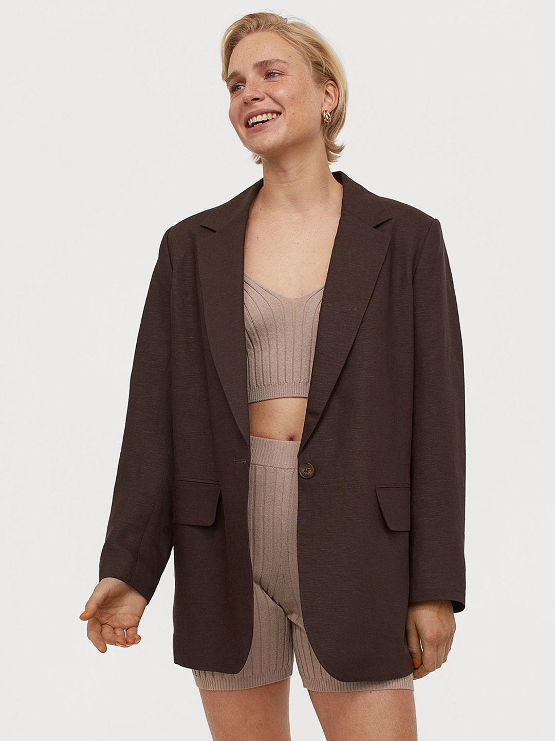 

H&M Women Grey Rib-Knit Crop Top