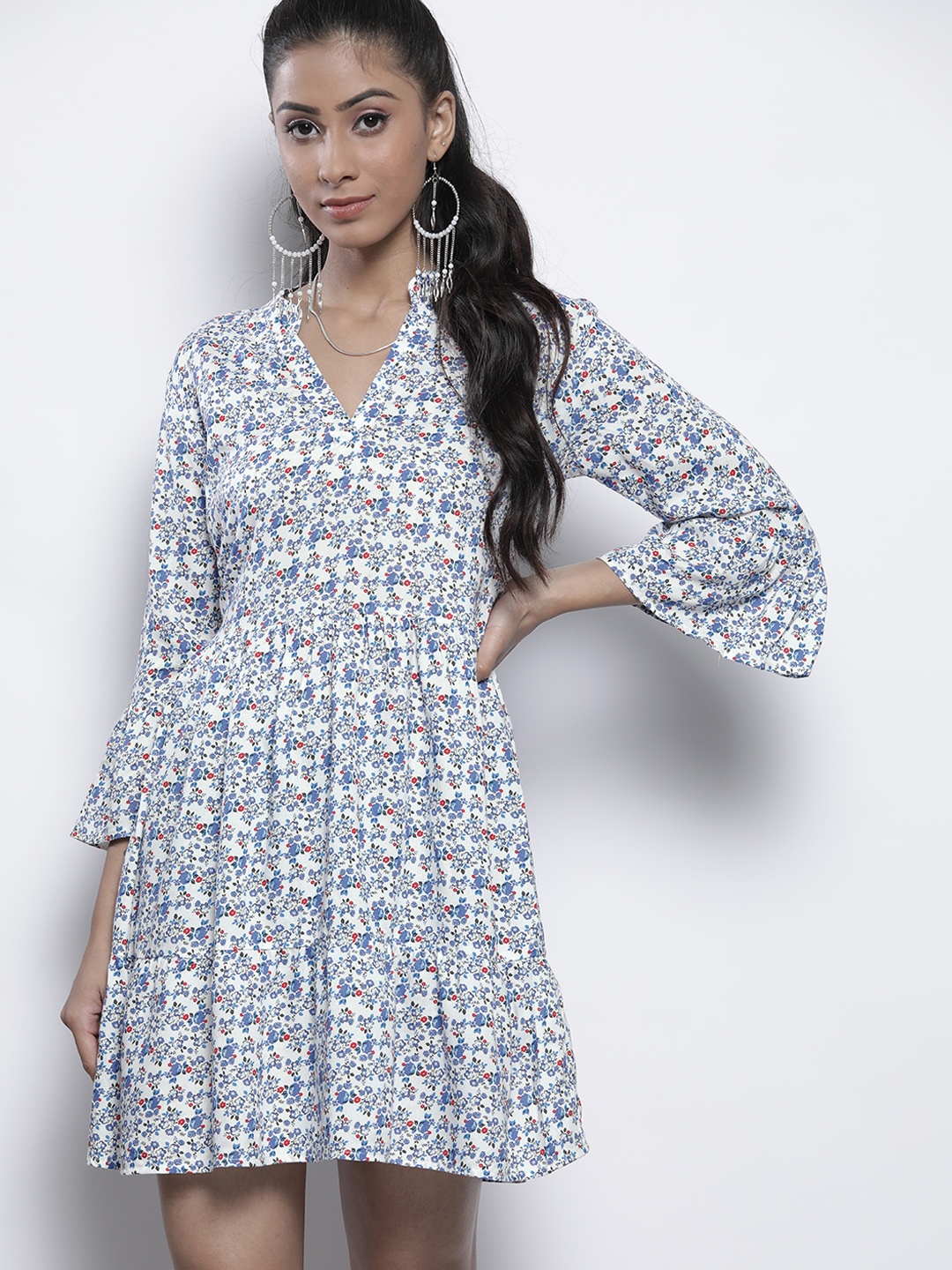 

I Saw It First White & Blue Floral A-Line Dress
