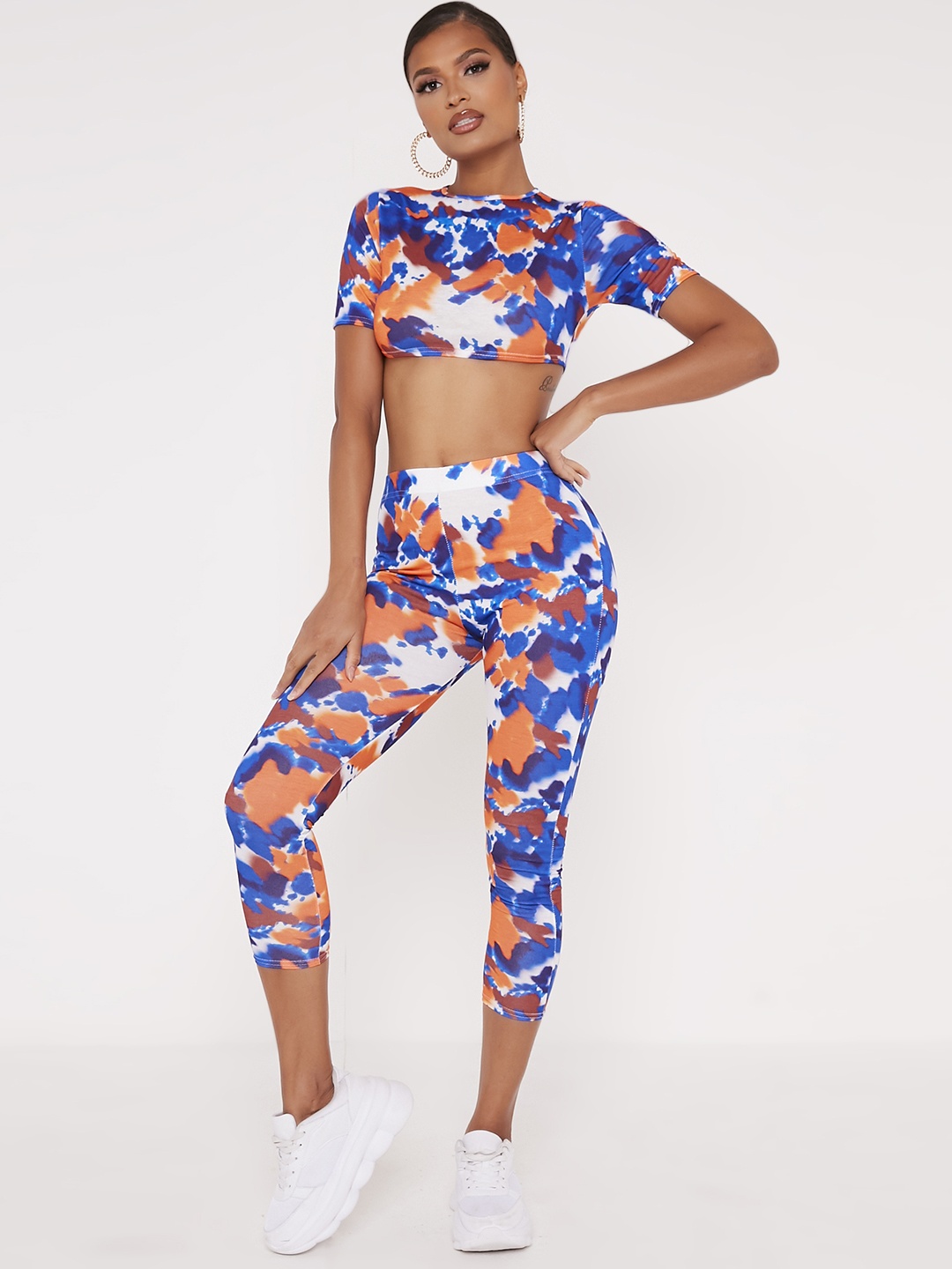 

I Saw It First Blue & Orange Tie & Dye Crop Top With Leggings