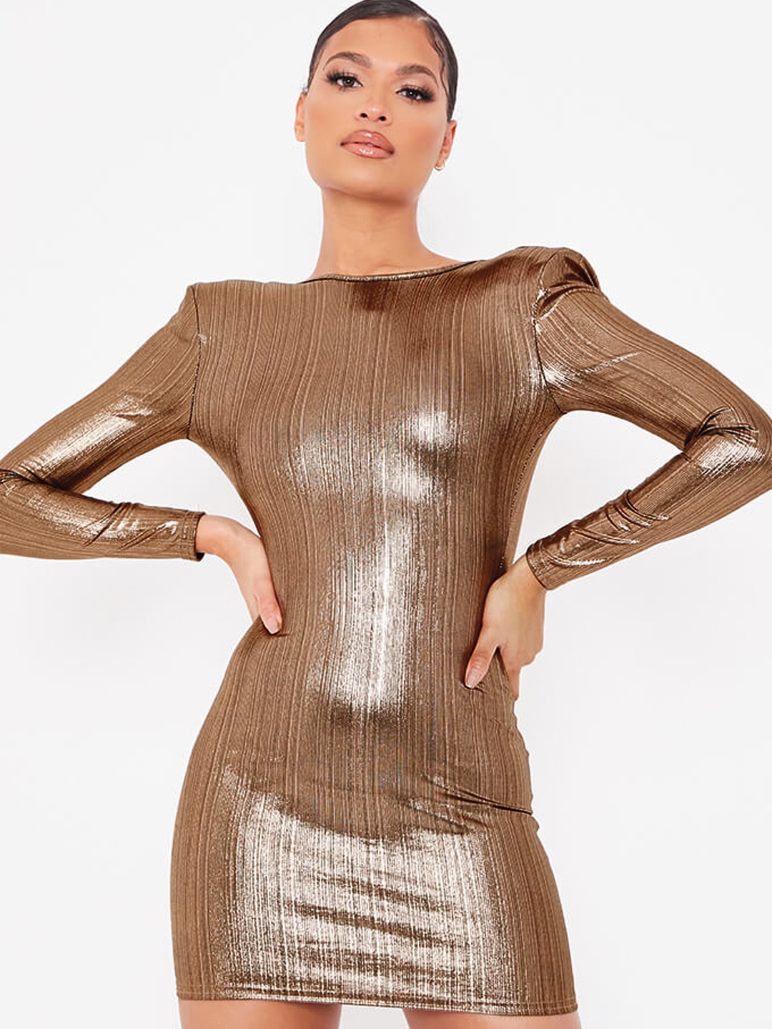 

I Saw It First Women Goldeb Striped Bodycon Dress, Gold