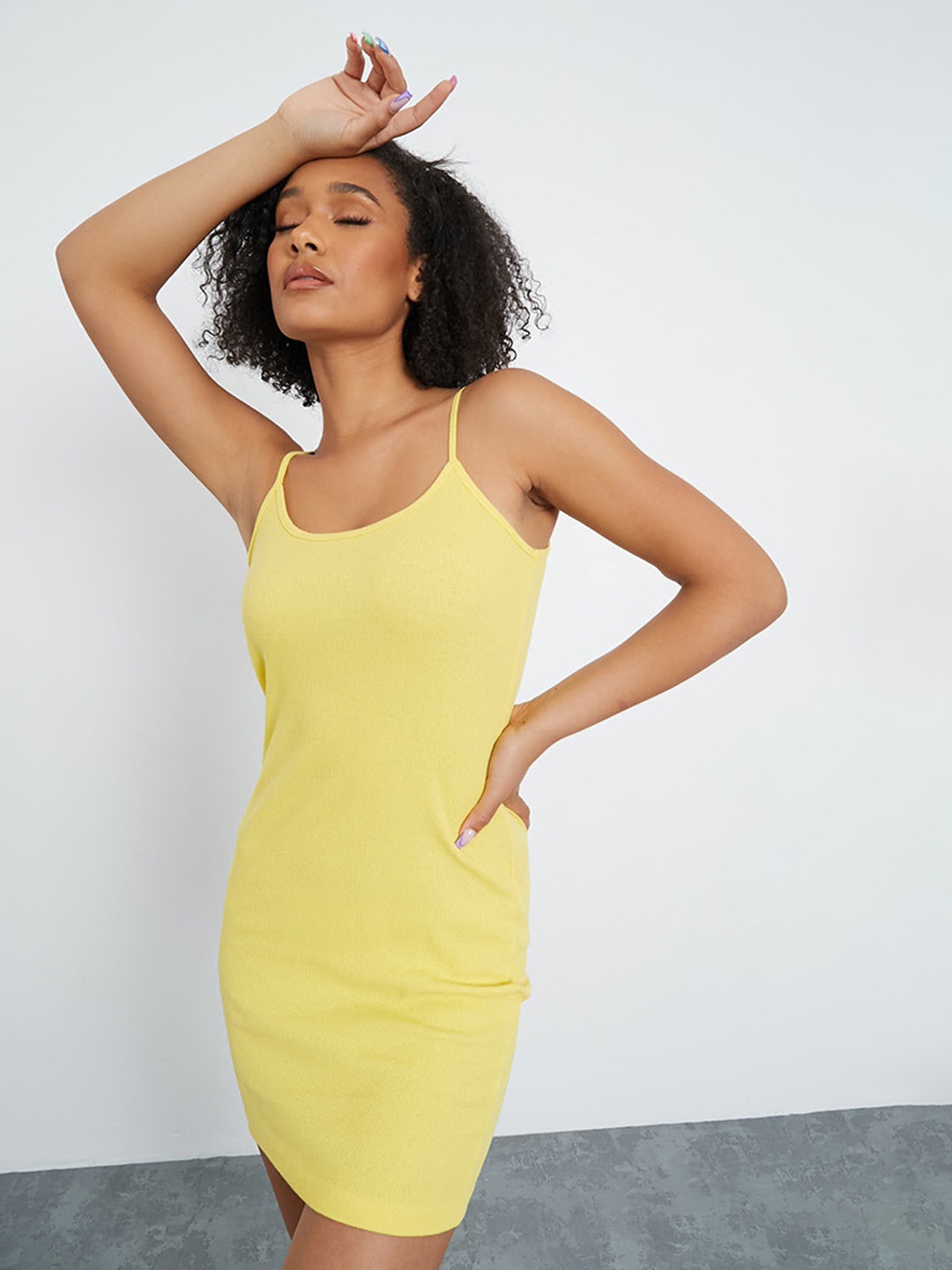 

I Saw It First Women Yellow Ribbed Sheath Mini Dress