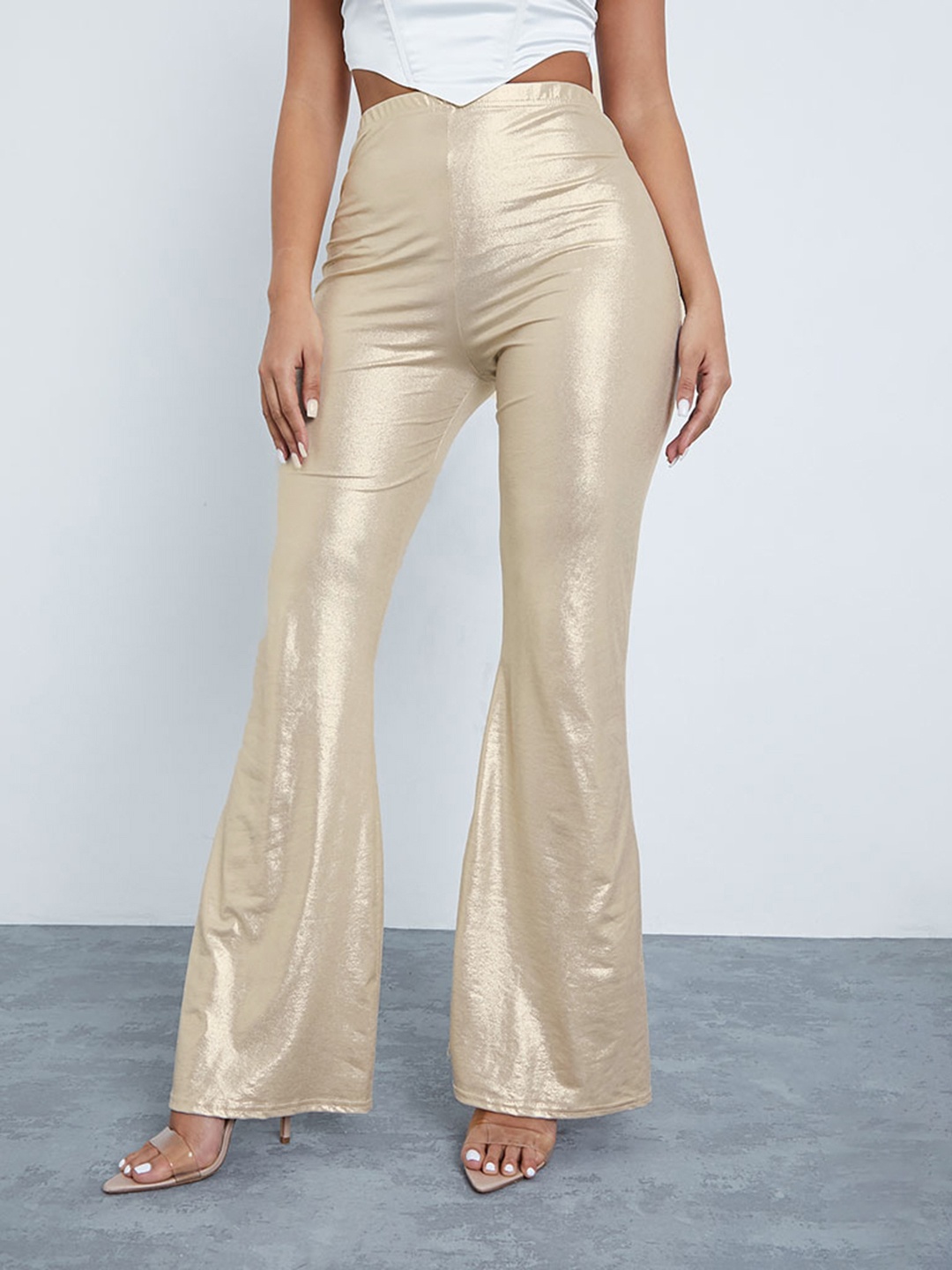 

I Saw It First Women Golden Flared Trousers, Gold