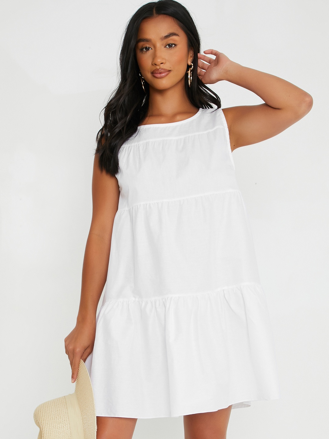 

I Saw It First Women White Tiered A-Line Dress