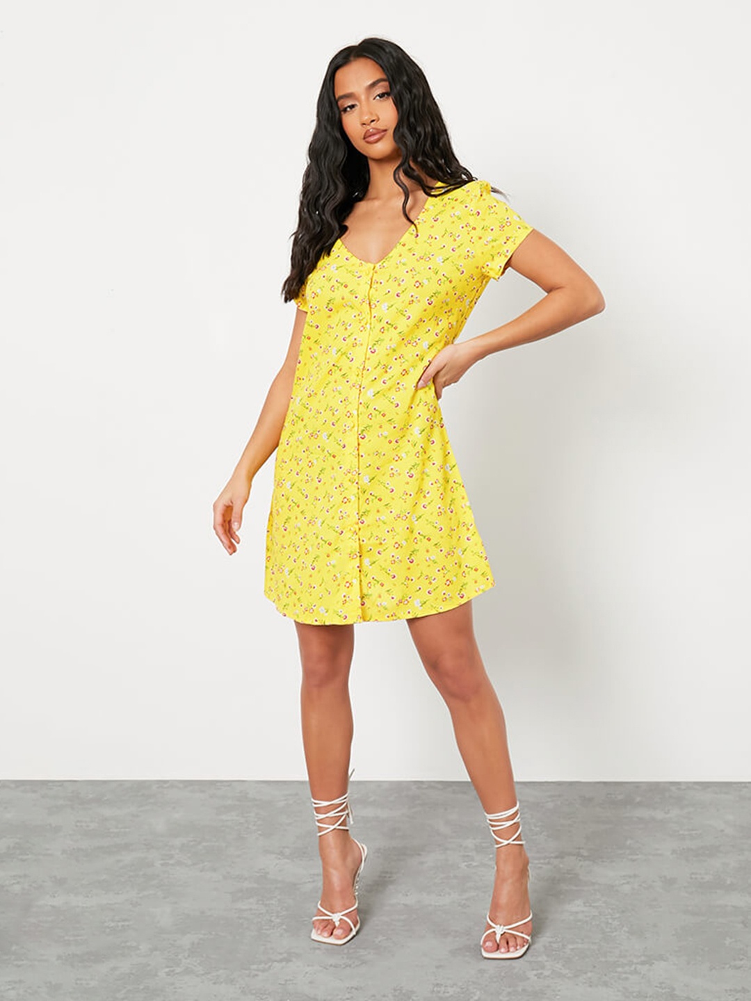 

I Saw It First Yellow & Maroon Floral Print A-Line Dress