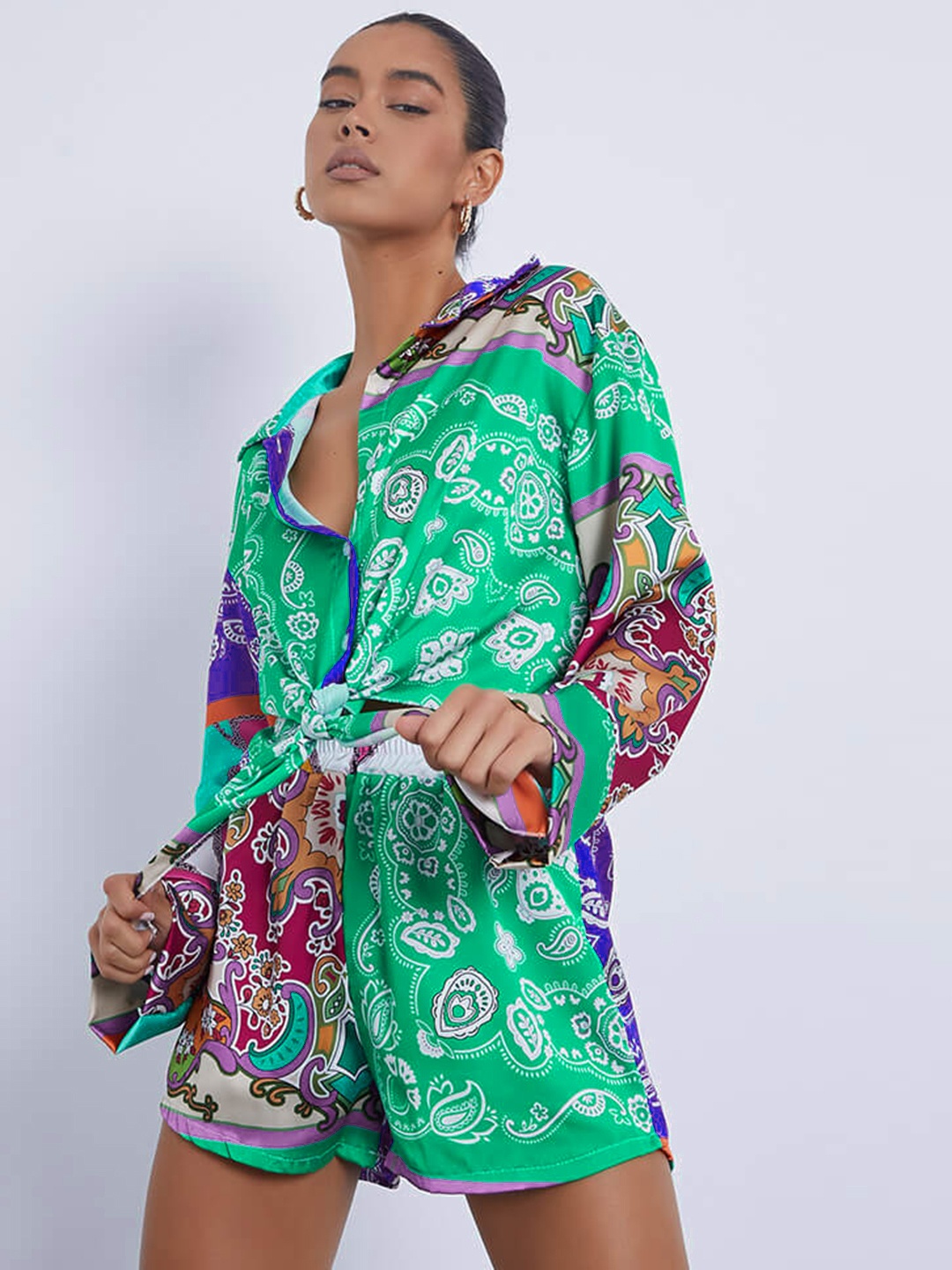 

I Saw It First Green & White Print Shirt Style Top
