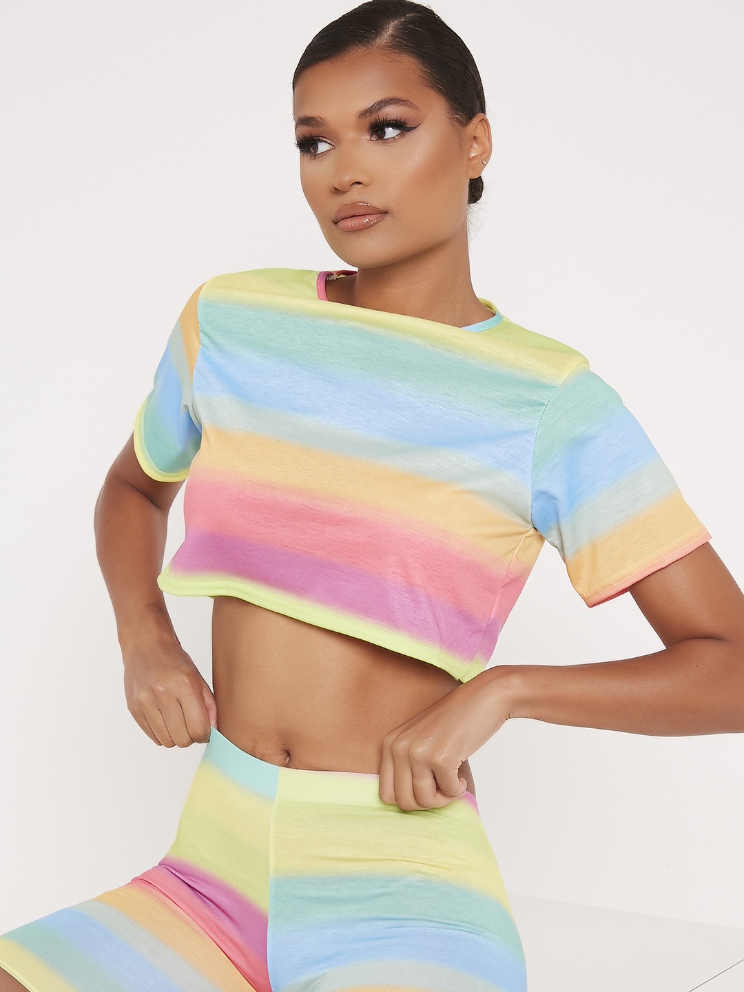 

I Saw It First Women Multicoloured Striped Cropped Boxy Top, Multi