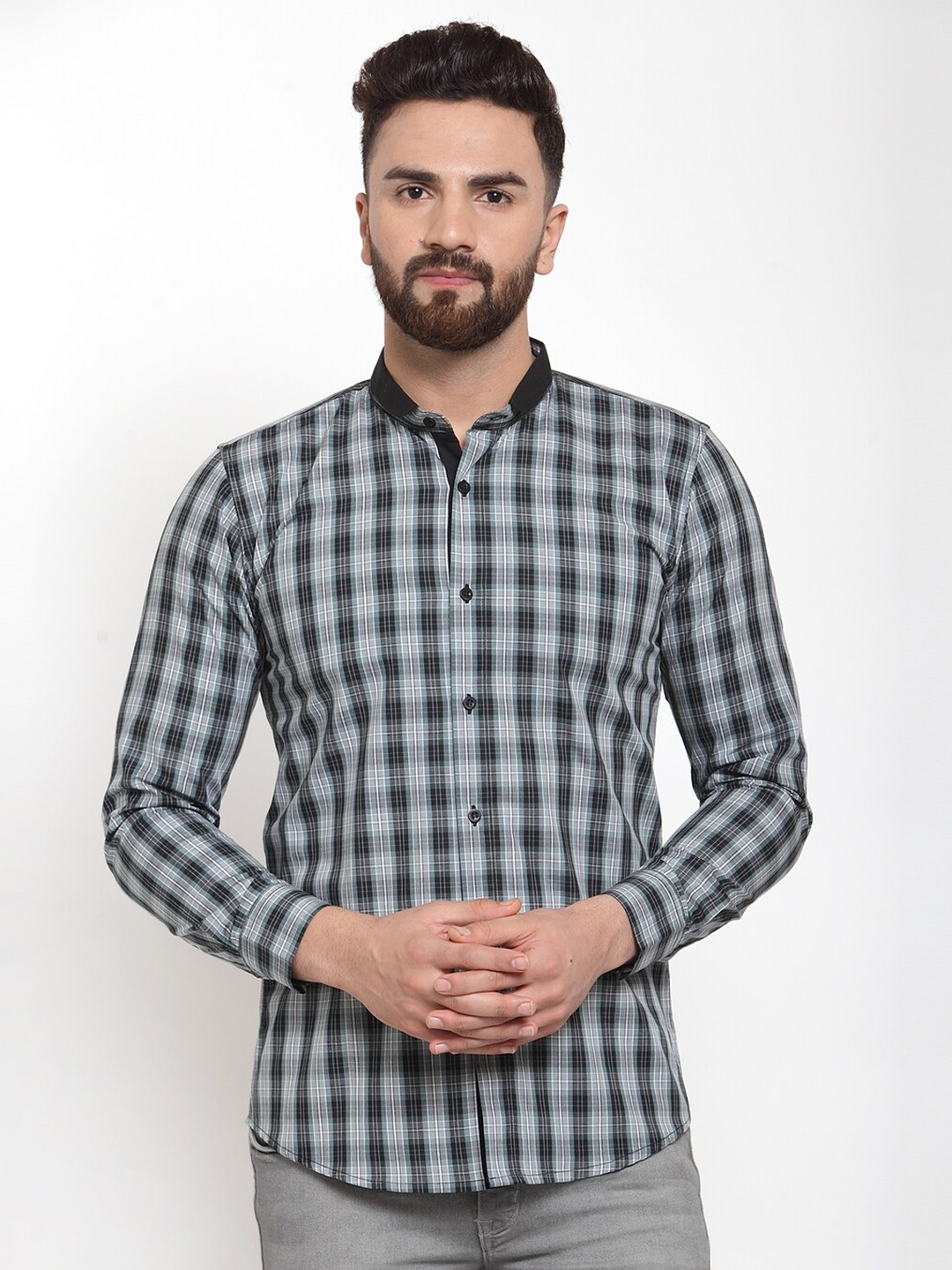 

WESTCLO Men Grey Slim Fit Checked Casual Shirt