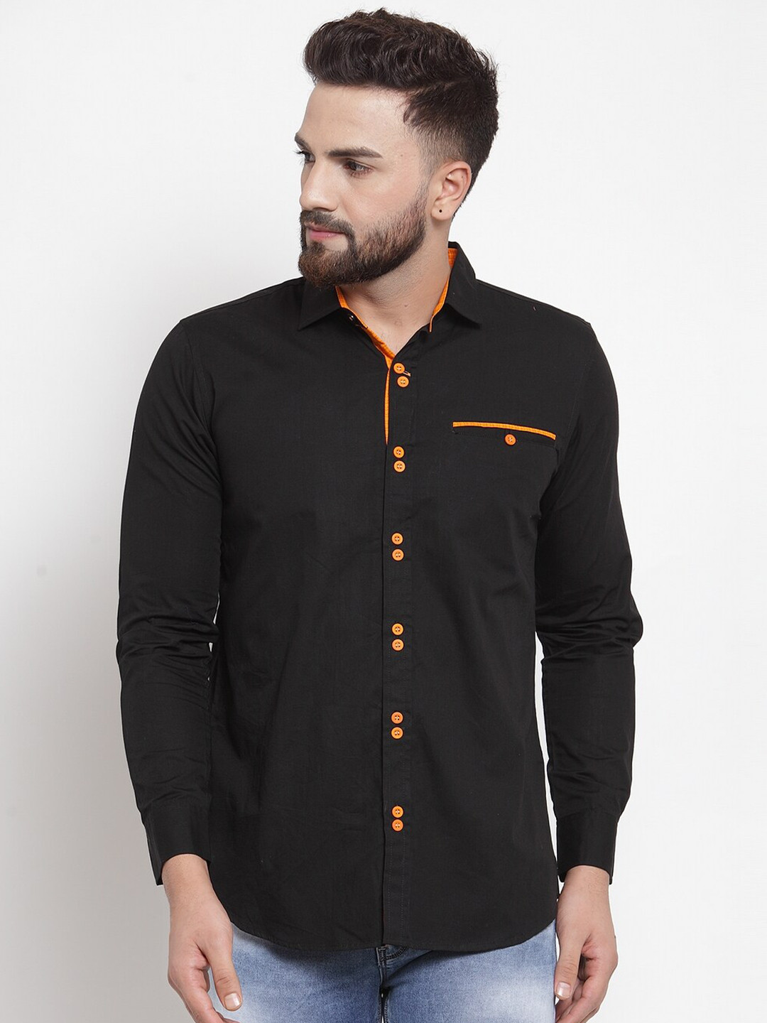 

WESTCLO Men Black & Orange Slim Fit Cotton Casual Shirt
