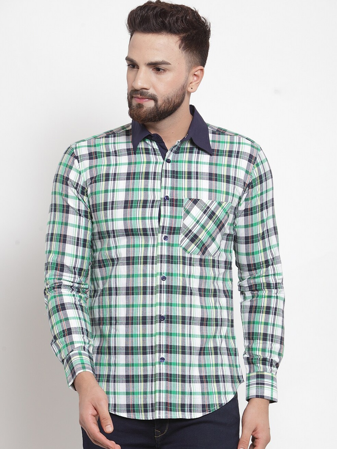 

WESTCLO Men White Slim Fit Checked Casual Shirt